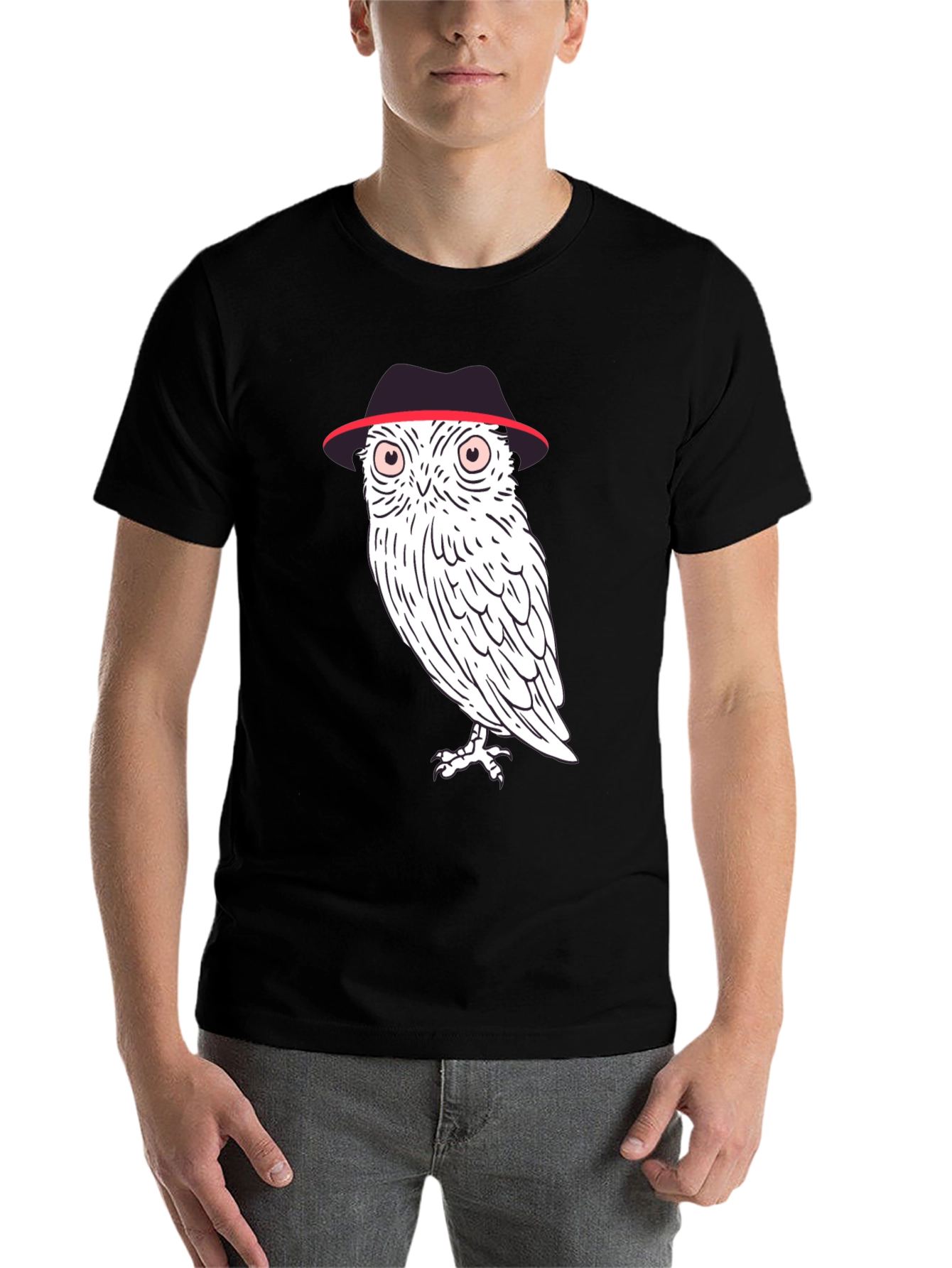 Black Owl in Fedora Graphic Tee - Stylish Men's Black T-Shirt view 7