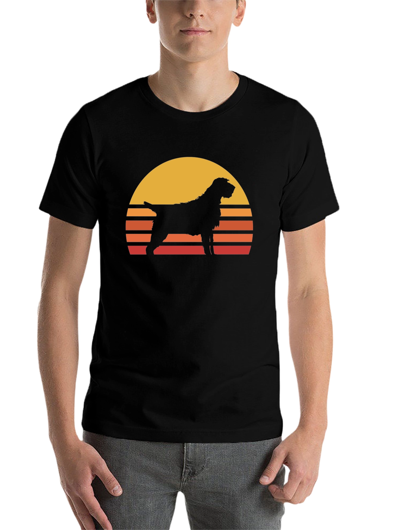 Black Retro Dog Sunset T-Shirt - Black view 7
