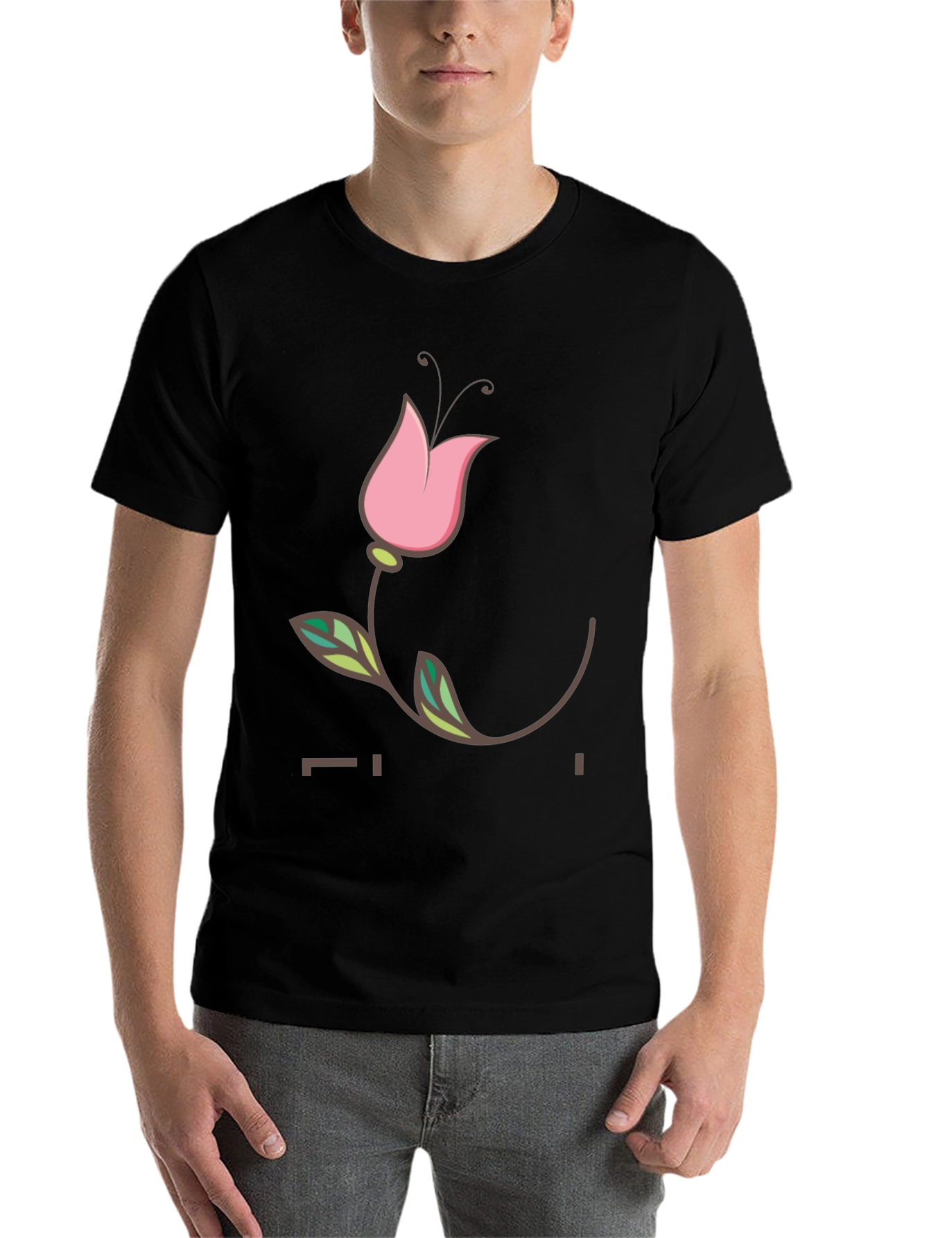 Black Black T-Shirt with Floral Tulip Graphic view 7