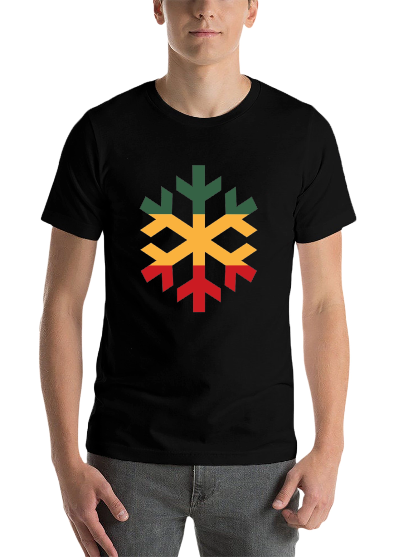 Black Rasta Snowflake Graphic T-Shirt - Cotton Blend, Short Sleeve view 7