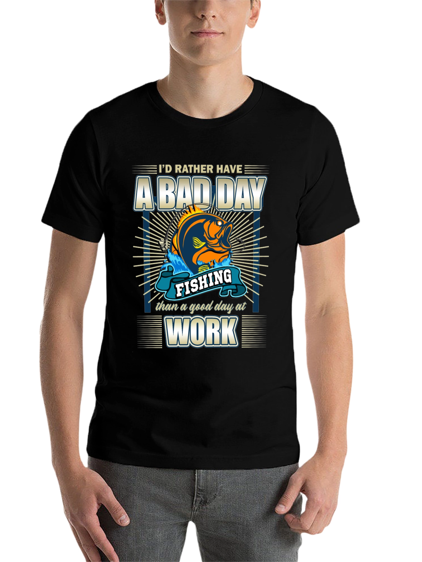 Black Fishing Bad Day Work Men's T-Shirt view 7