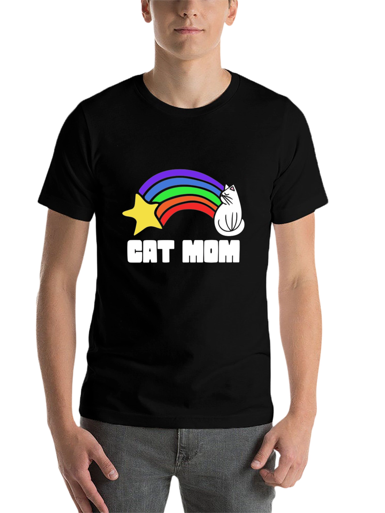 Black Cat Mom Rainbow Graphic Tee - Unisex Cotton T-Shirt view 7