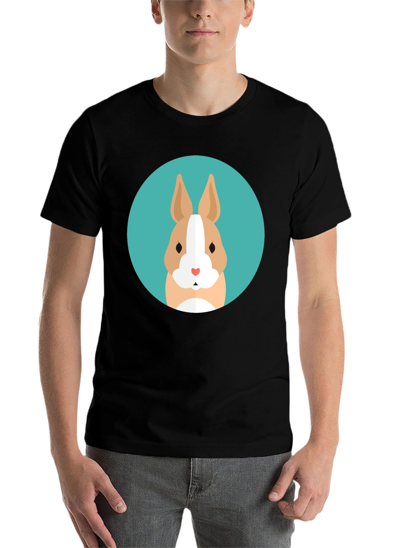 Black Cute Bunny Graphic Tee - Soft Black Cotton T-Shirt view 7