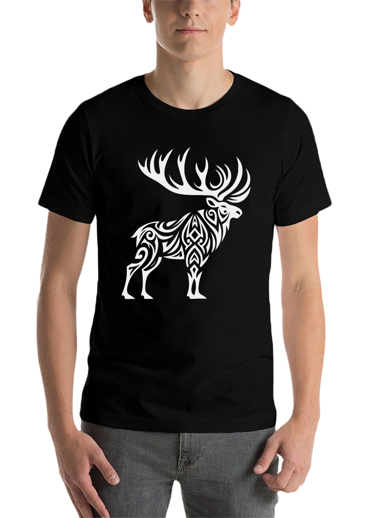 Black Tribal Elk Graphic Tee - Black view 7