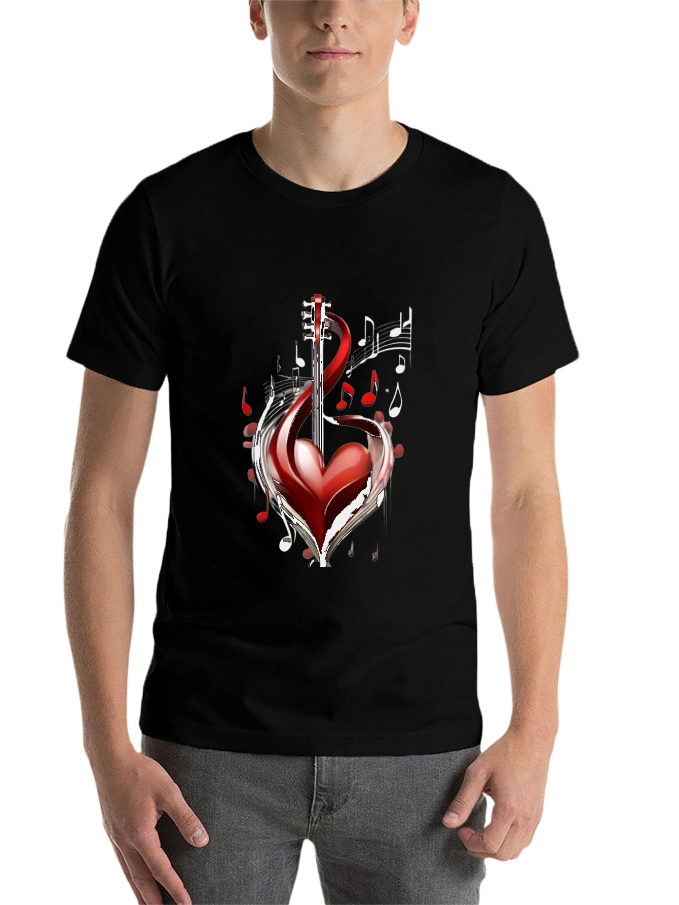 Black Musical Heart Guitar Black T-Shirt view 7