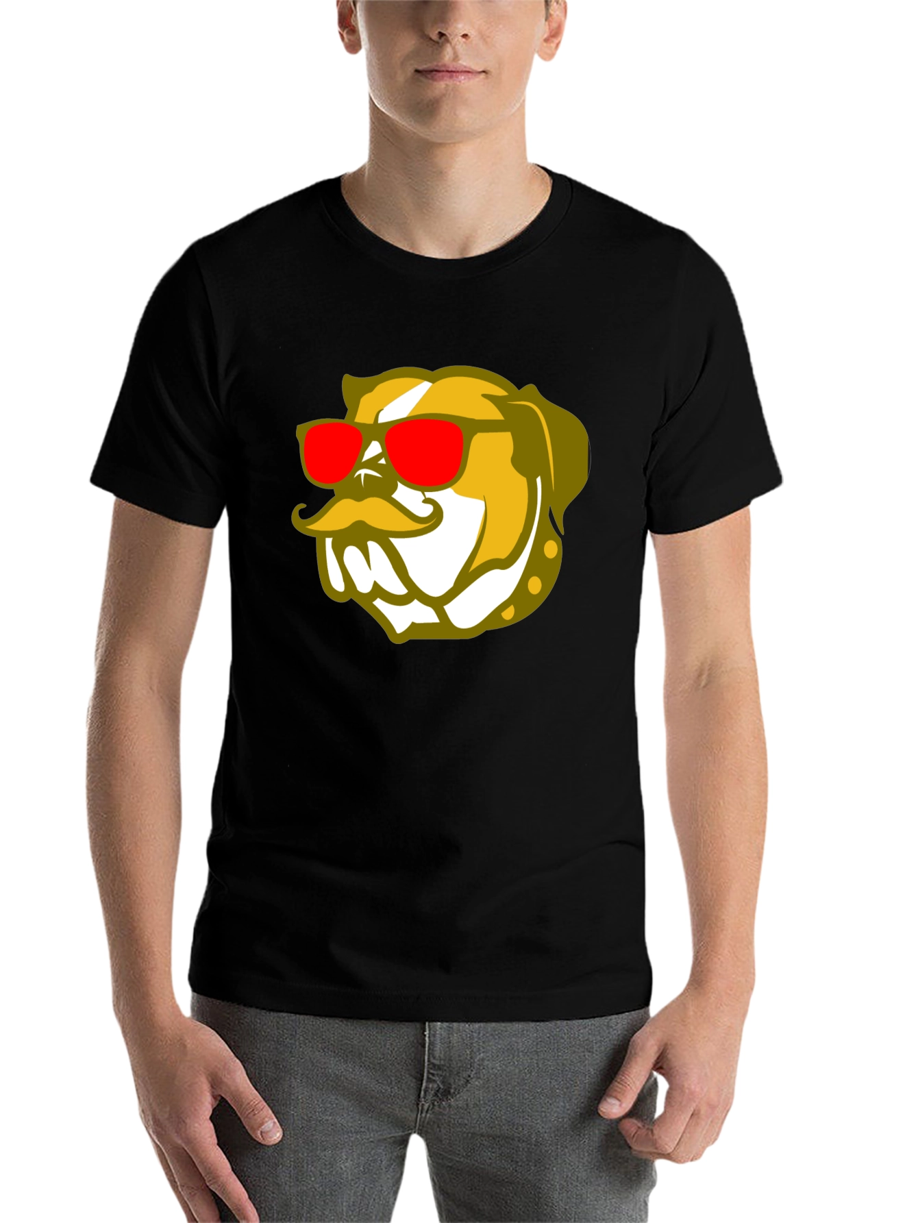 Black Cool Bulldog Graphic Black T-Shirt view 7