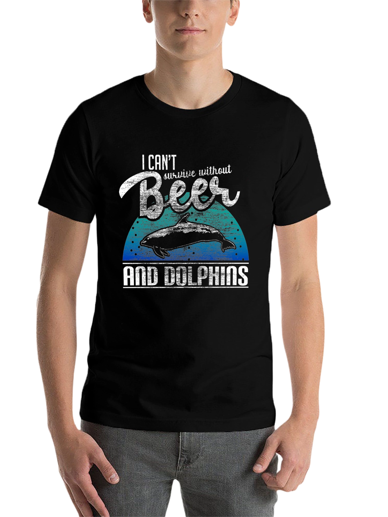 Black Beer & Dolphins Graphic Tee - Men's Black T-Shirt view 7