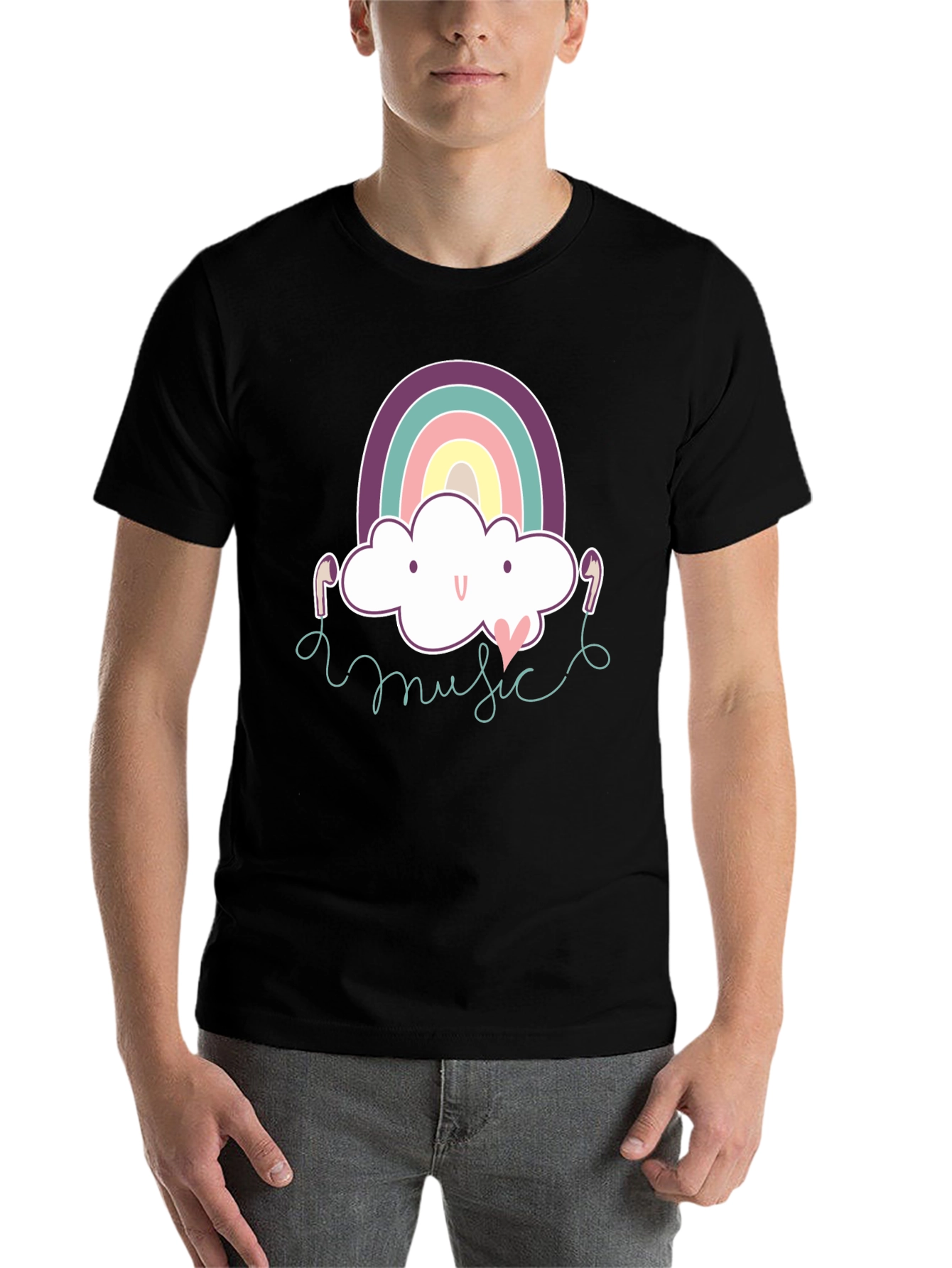 Black Rainbow Cloud Music T-Shirt - Cute & Stylish! view 7