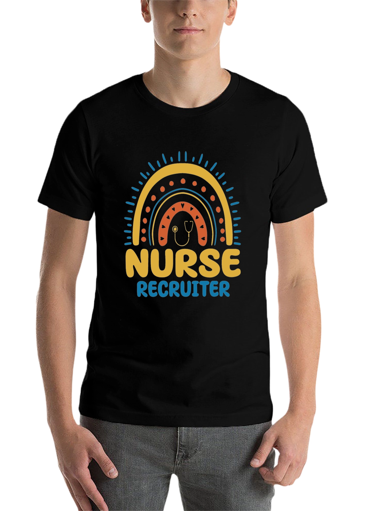 Black Nurse Recruiter Rainbow Graphic T-Shirt view 7