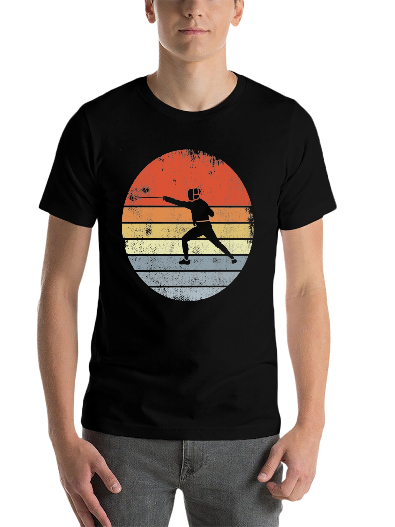 Black Fencing Sunset Graphic Tee - Retro Sportswear view 7