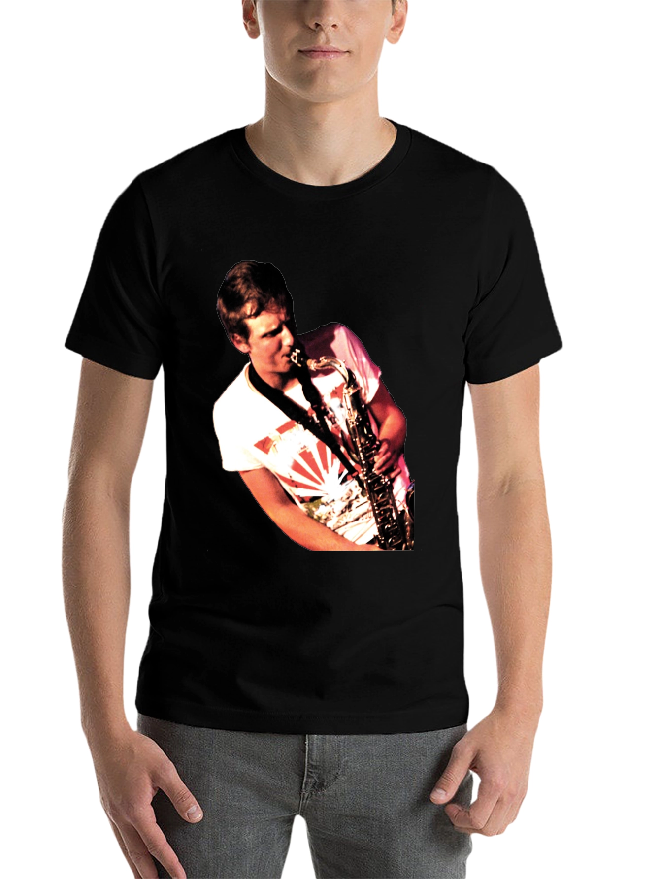 Black Saxophone Player Graphic Black T-Shirt view 7