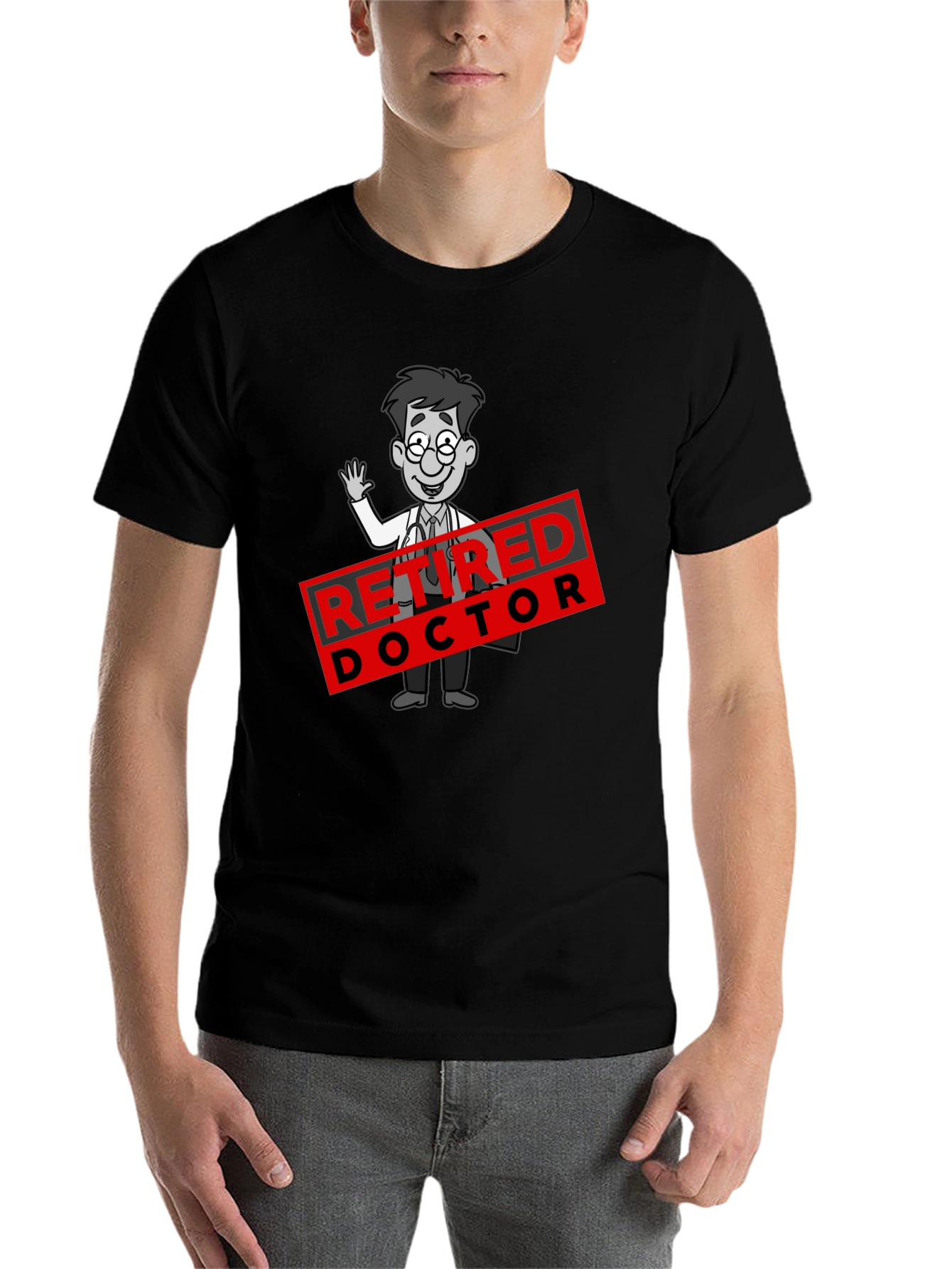Black Retired Doctor Cartoon Graphic T-Shirt view 7