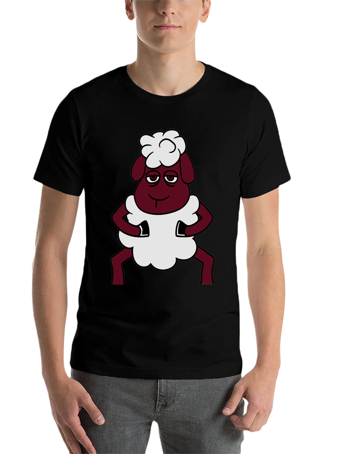 Black Funny Sheep Cartoon Graphic Black T-Shirt view 7