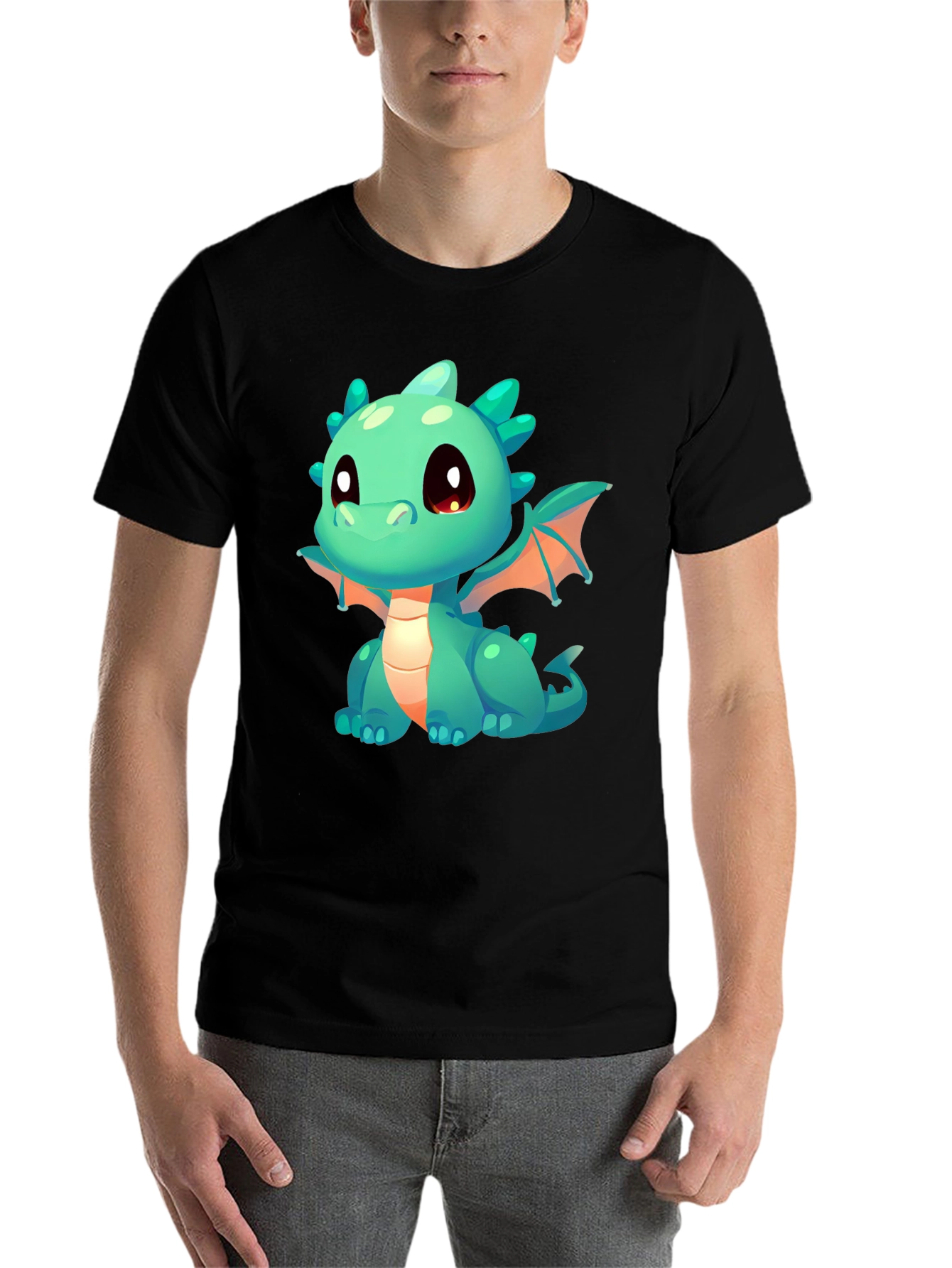 Cute Cartoon Dragon Graphic Tee - Black - 7