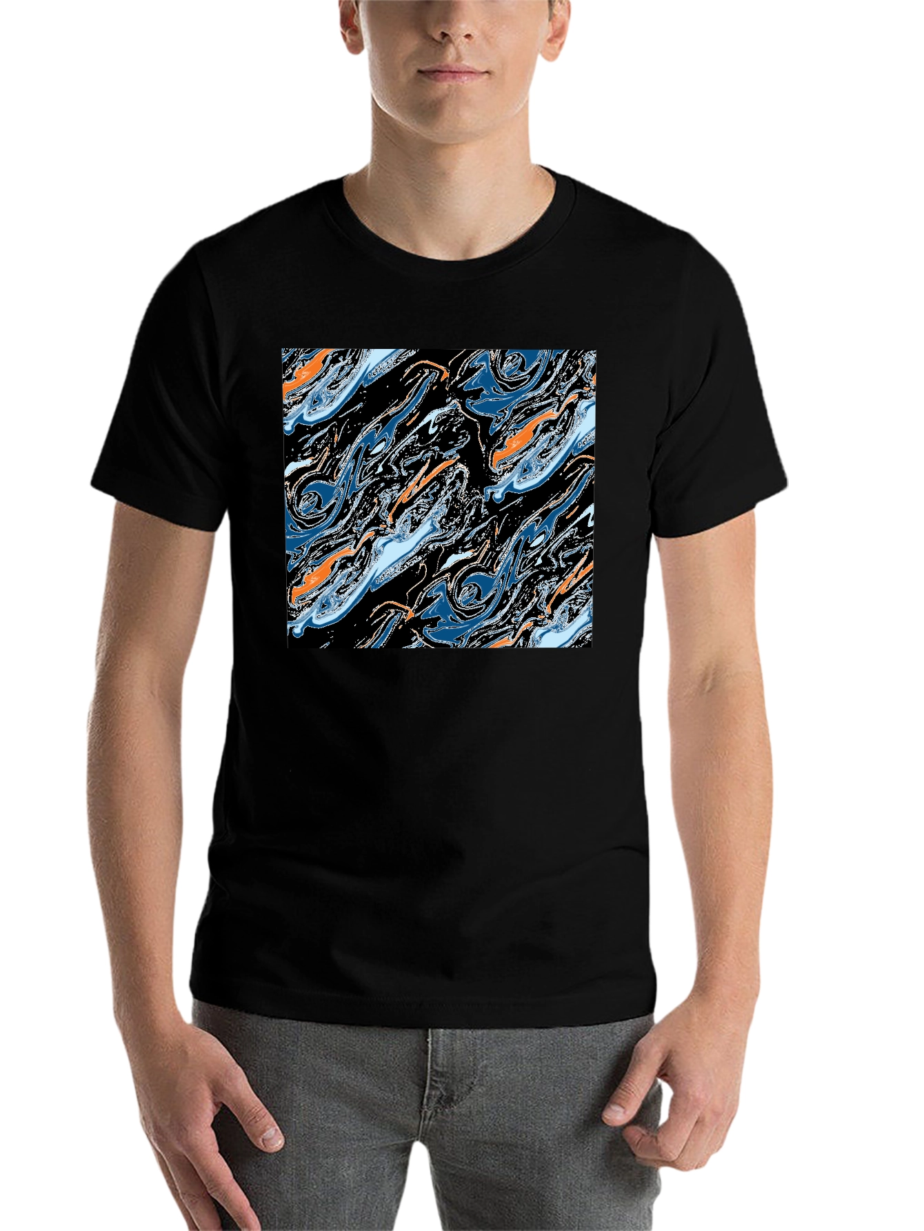 Black Abstract Swirl Graphic Tee - Modern Art T-Shirt view 7