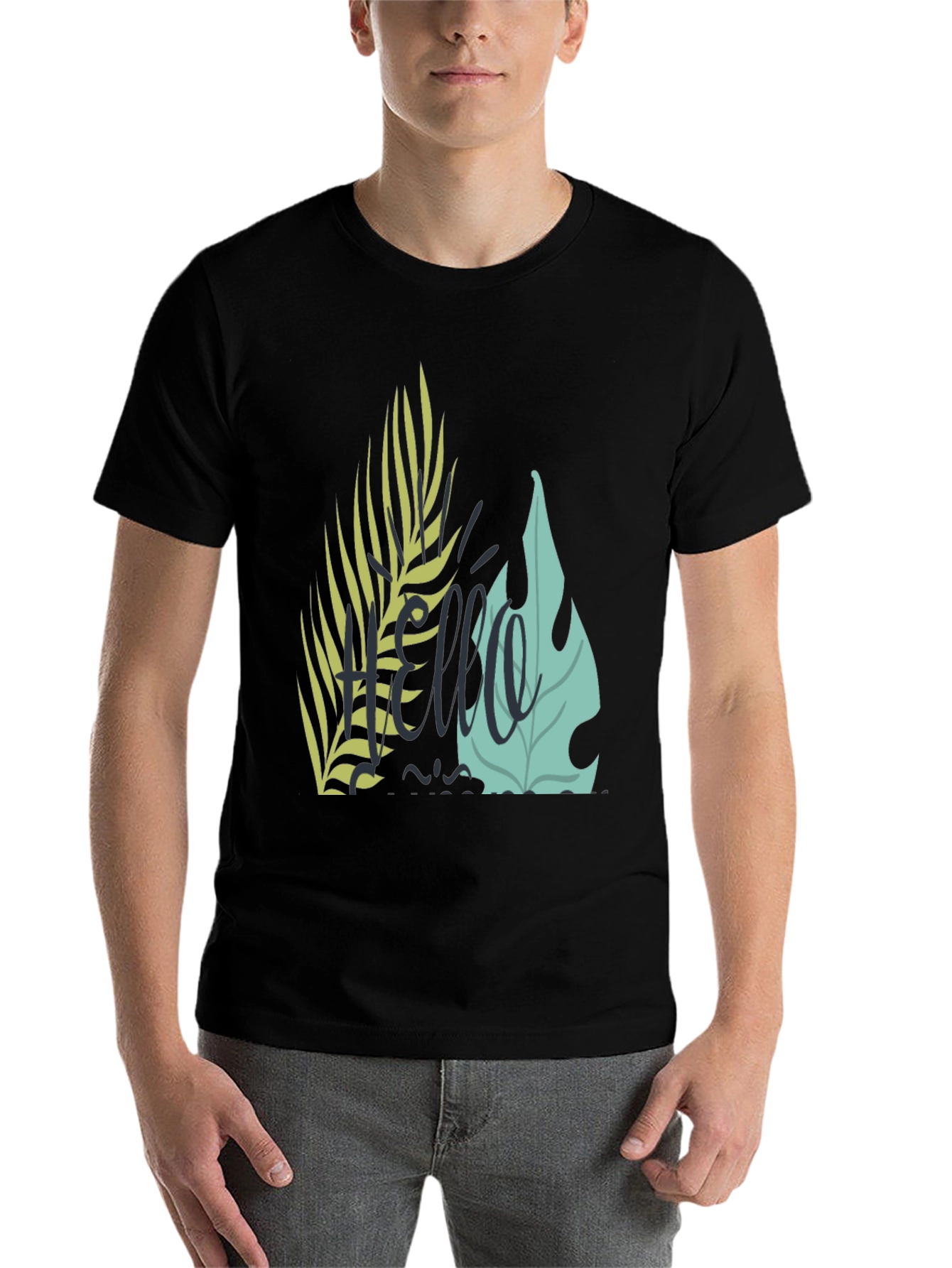 Black Tropical Hello Graphic Black T-Shirt view 7