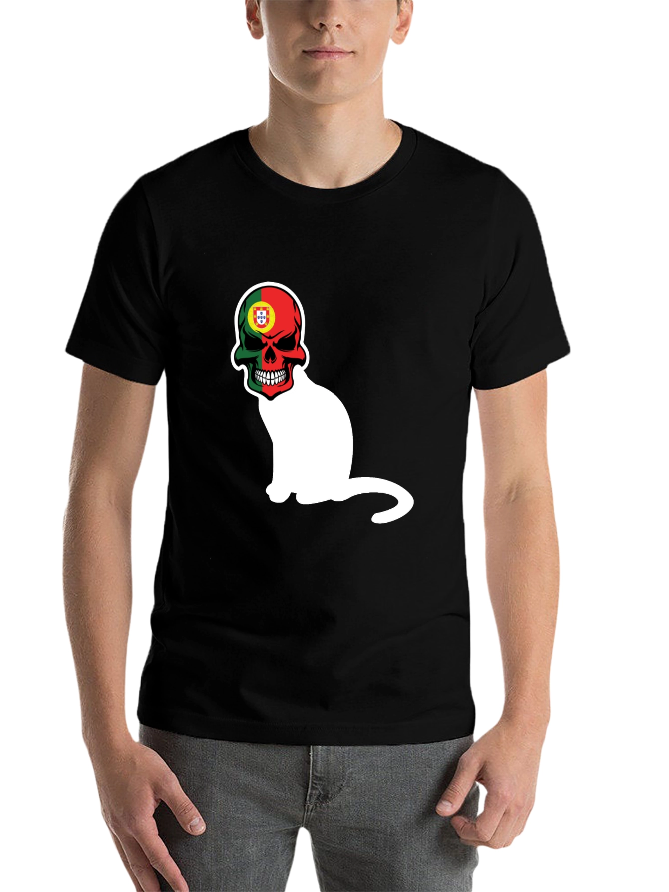 Black Portugal Skull Cat Graphic Tee - Men's Black T-Shirt view 7
