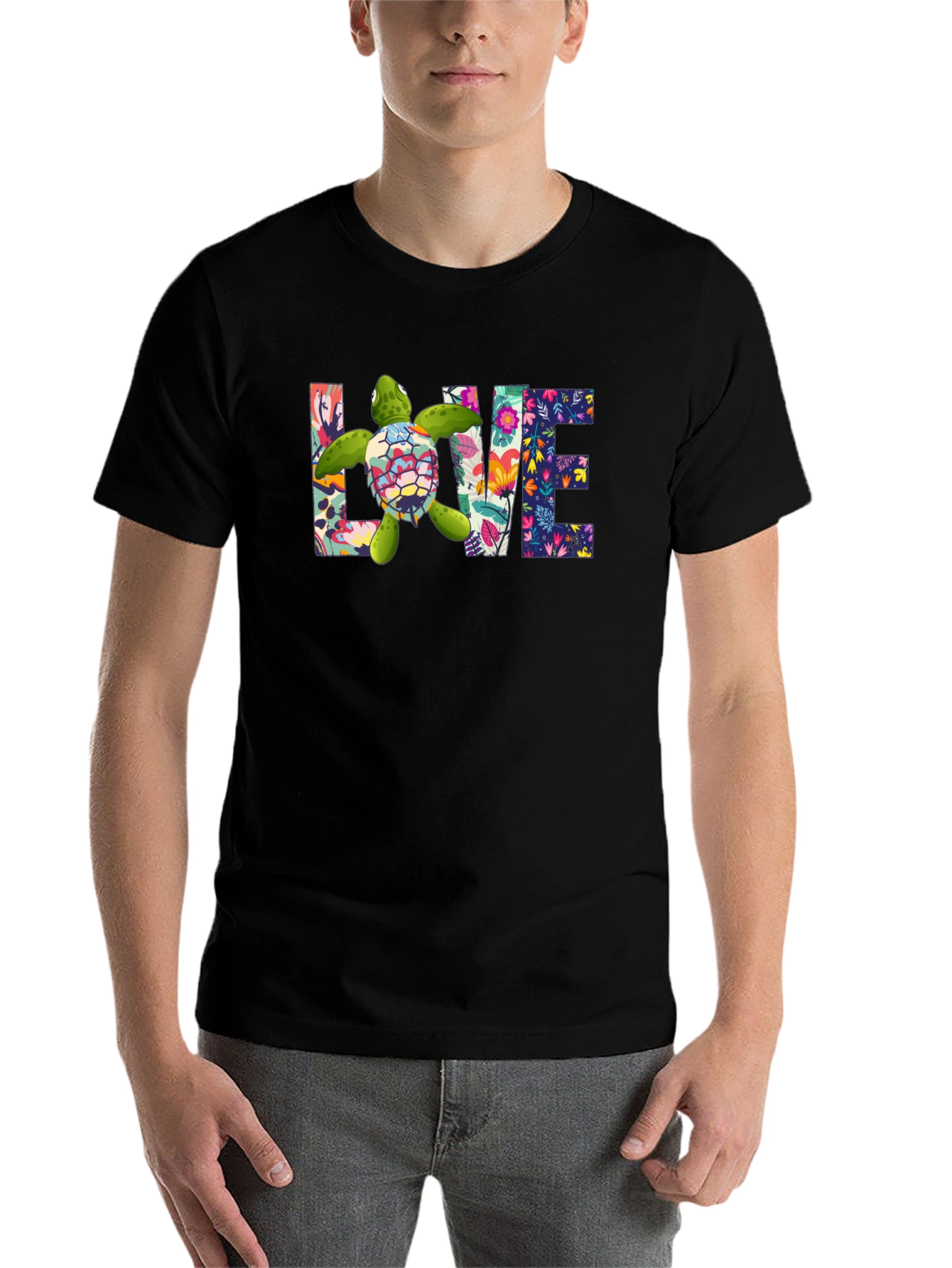 Black Floral Sea Turtle Love T-Shirt view 7