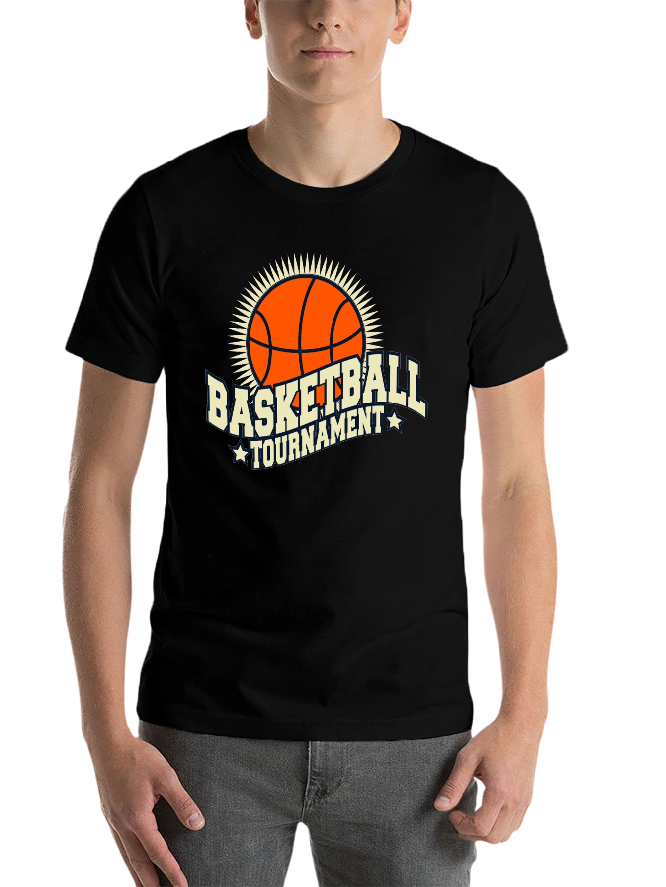 Black Basketball Tournament Graphic Tee - Black Cotton T-Shirt view 7