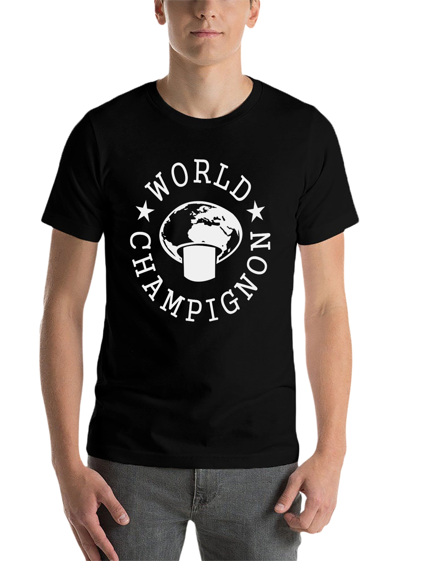 Black World Champignon T-Shirt - Funny Mushroom Design view 7