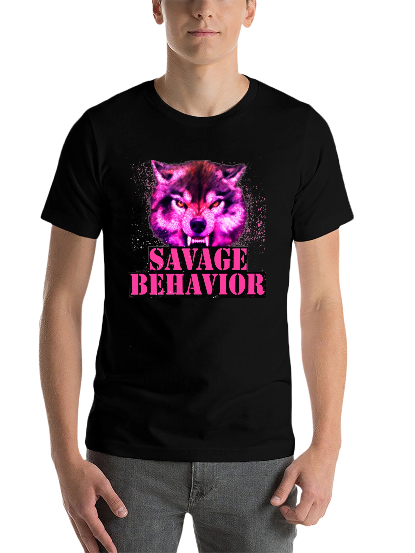 Black Savage Behavior Wolf Graphic T-Shirt view 7