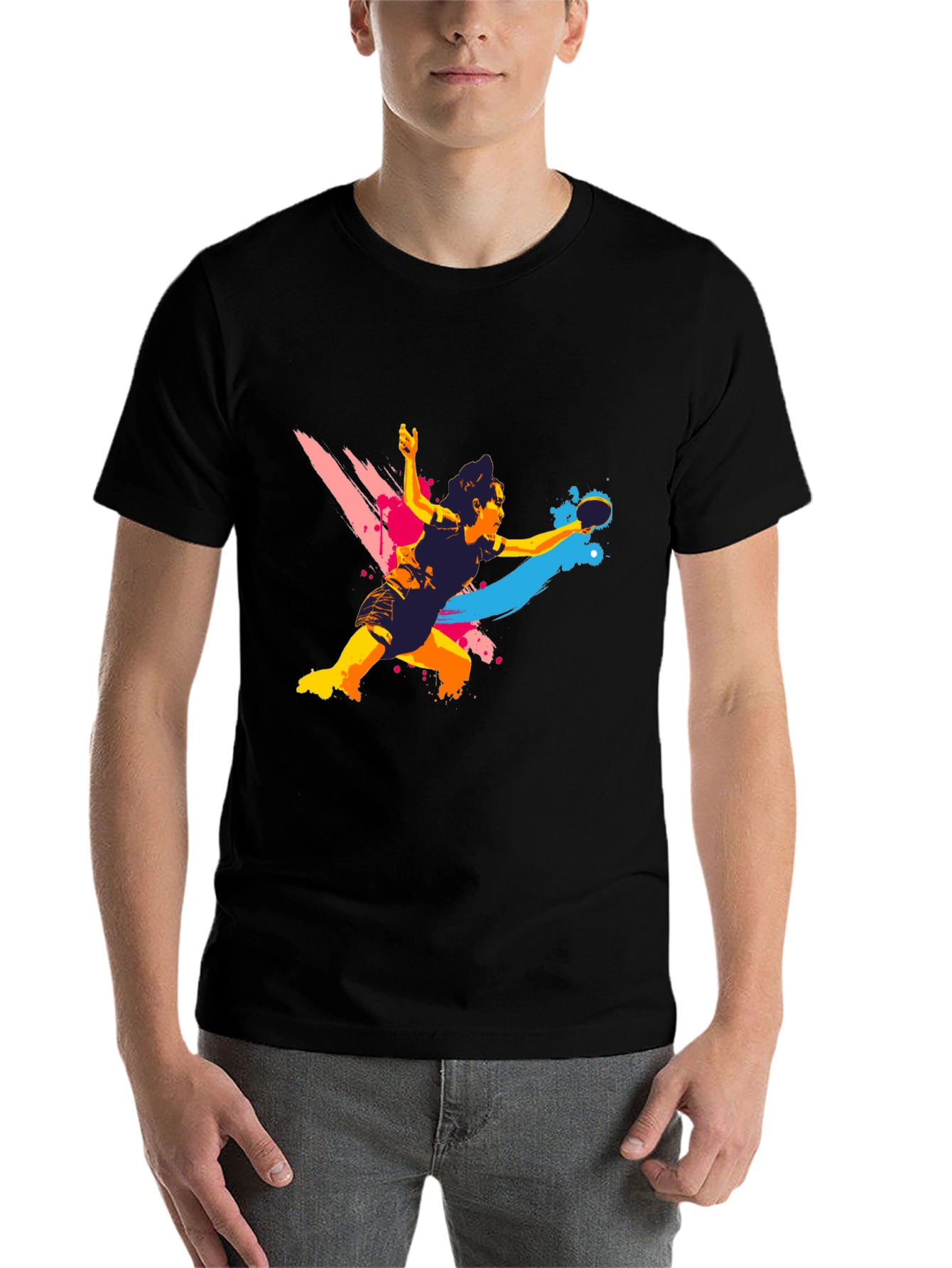 Black Ping Pong Player Graphic T-Shirt view 7