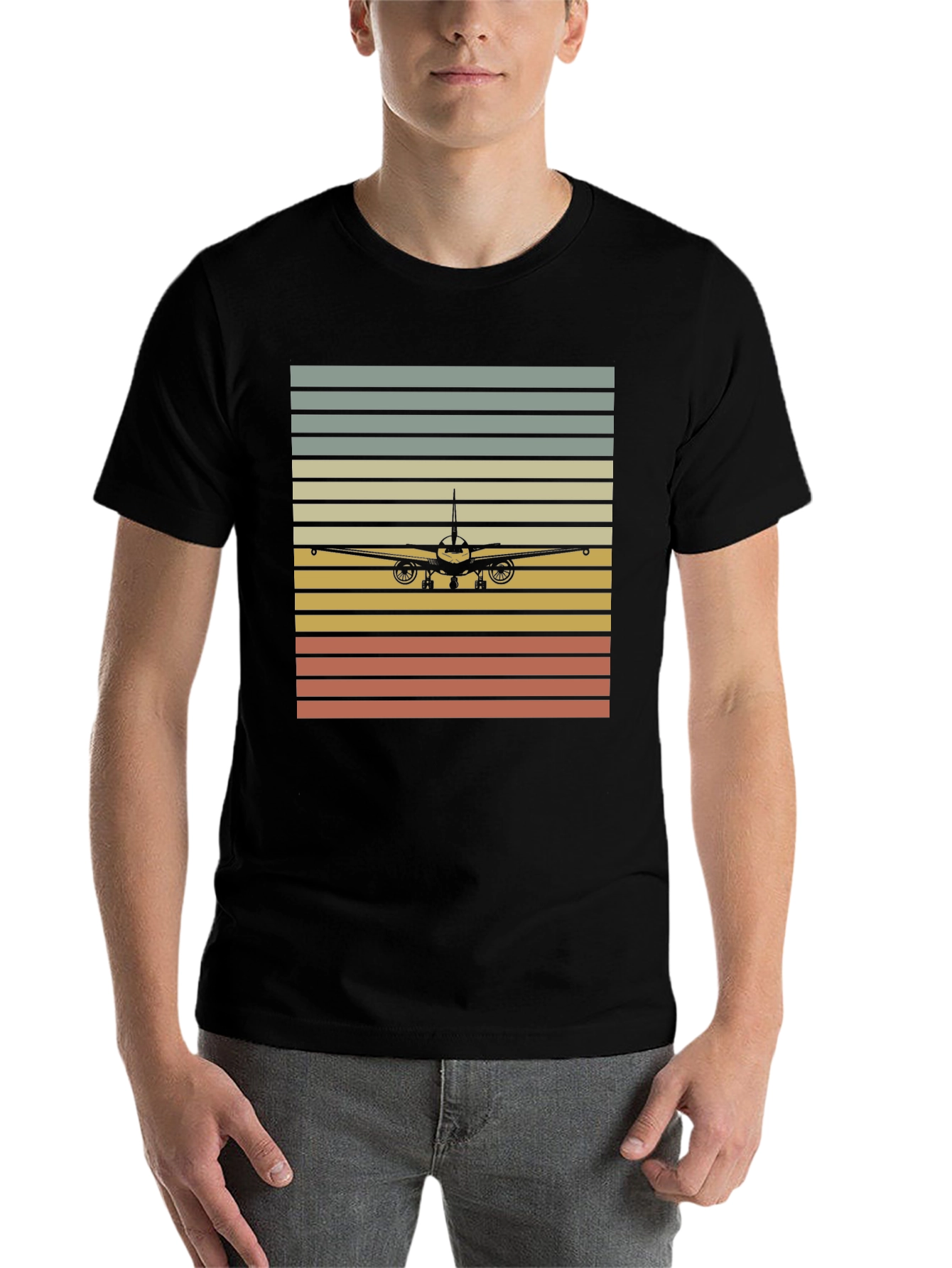 Black Retro Airplane T-Shirt - Vintage Style Aviation Tee view 7