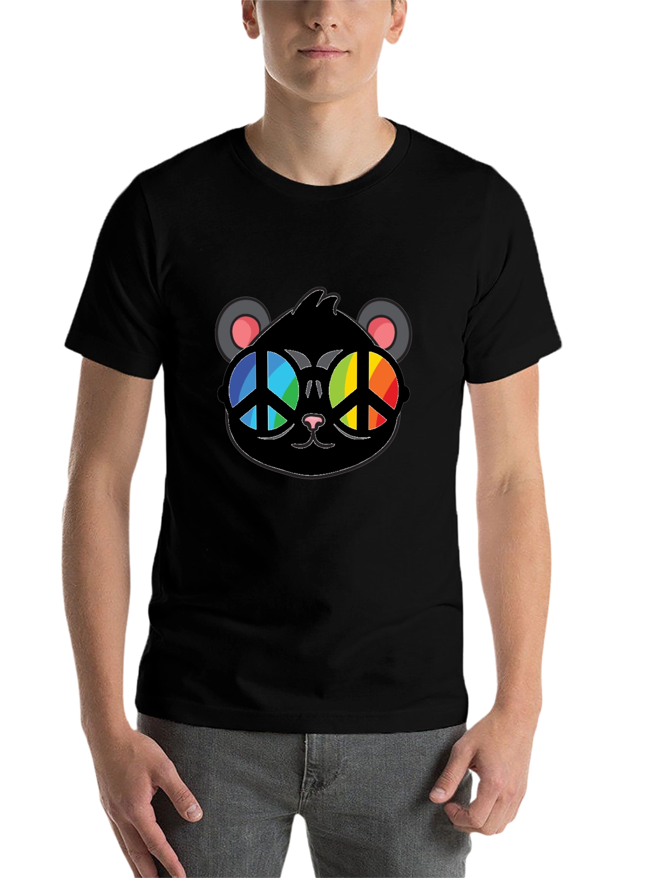 Black Cool Cat Peace Sign Glasses T-Shirt view 7
