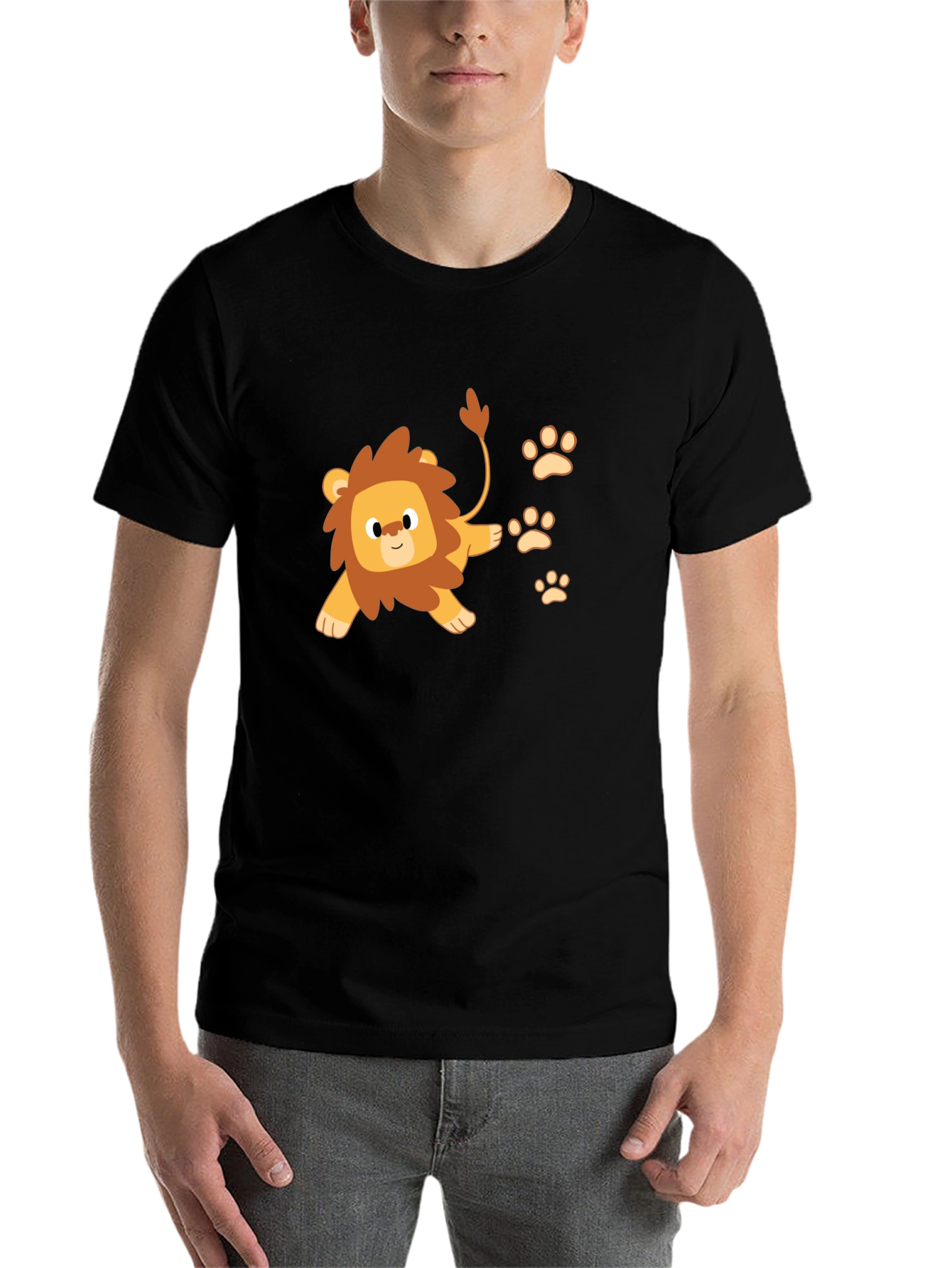 Black Cute Lion Cub Print Black T-Shirt view 7