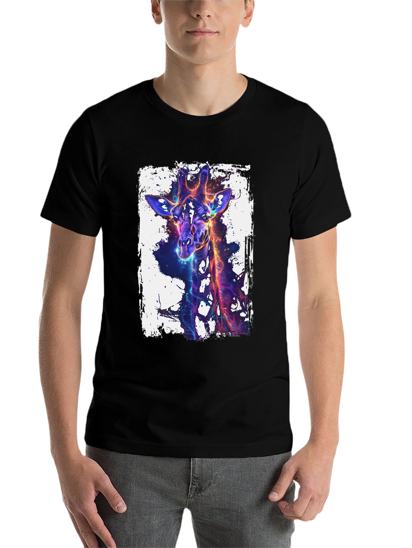 Black Neon Giraffe Graphic Tee - Black view 7