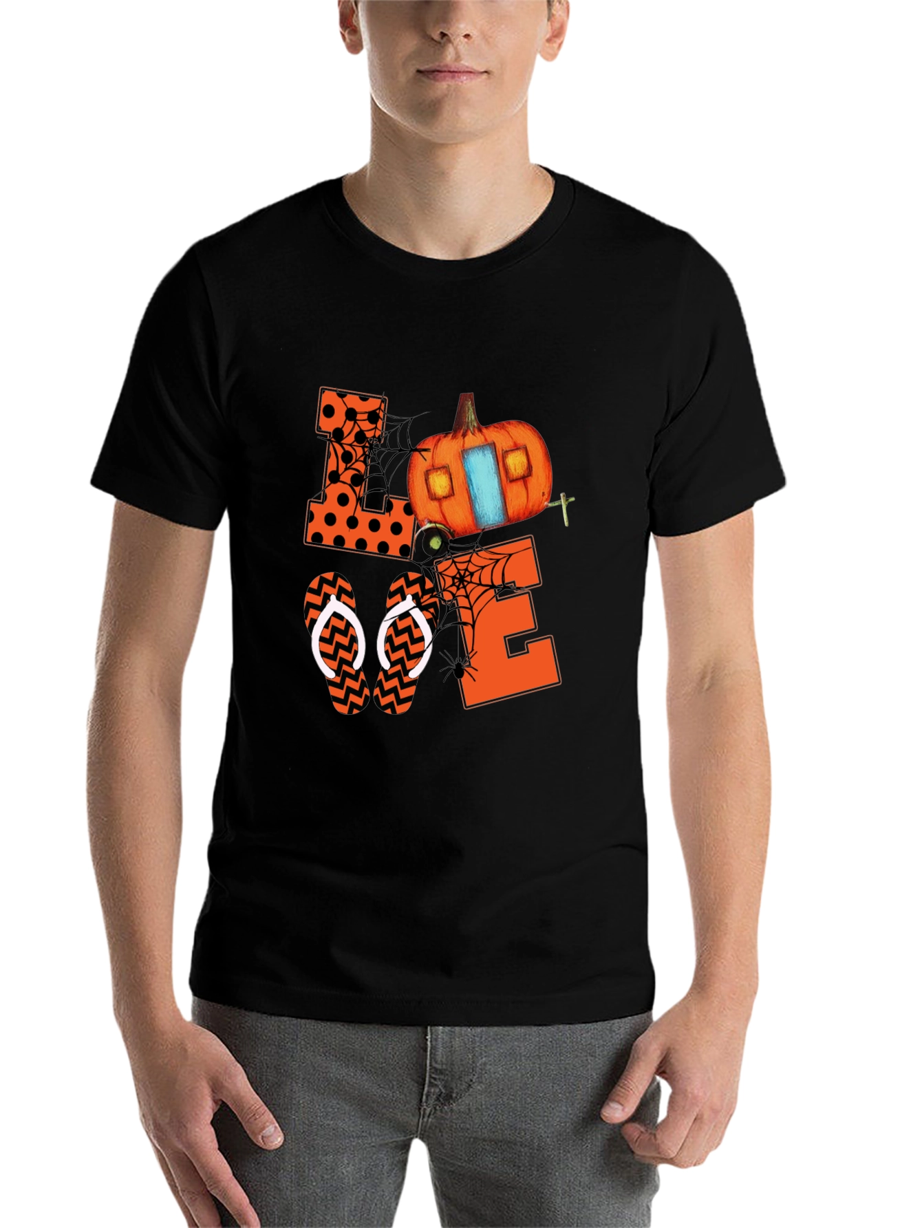 Black Halloween Love Pumpkin Camper T-Shirt view 7