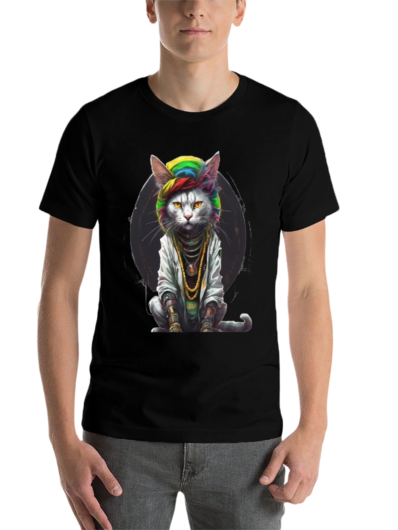 Black Cool Cat Graphic Tee view 7