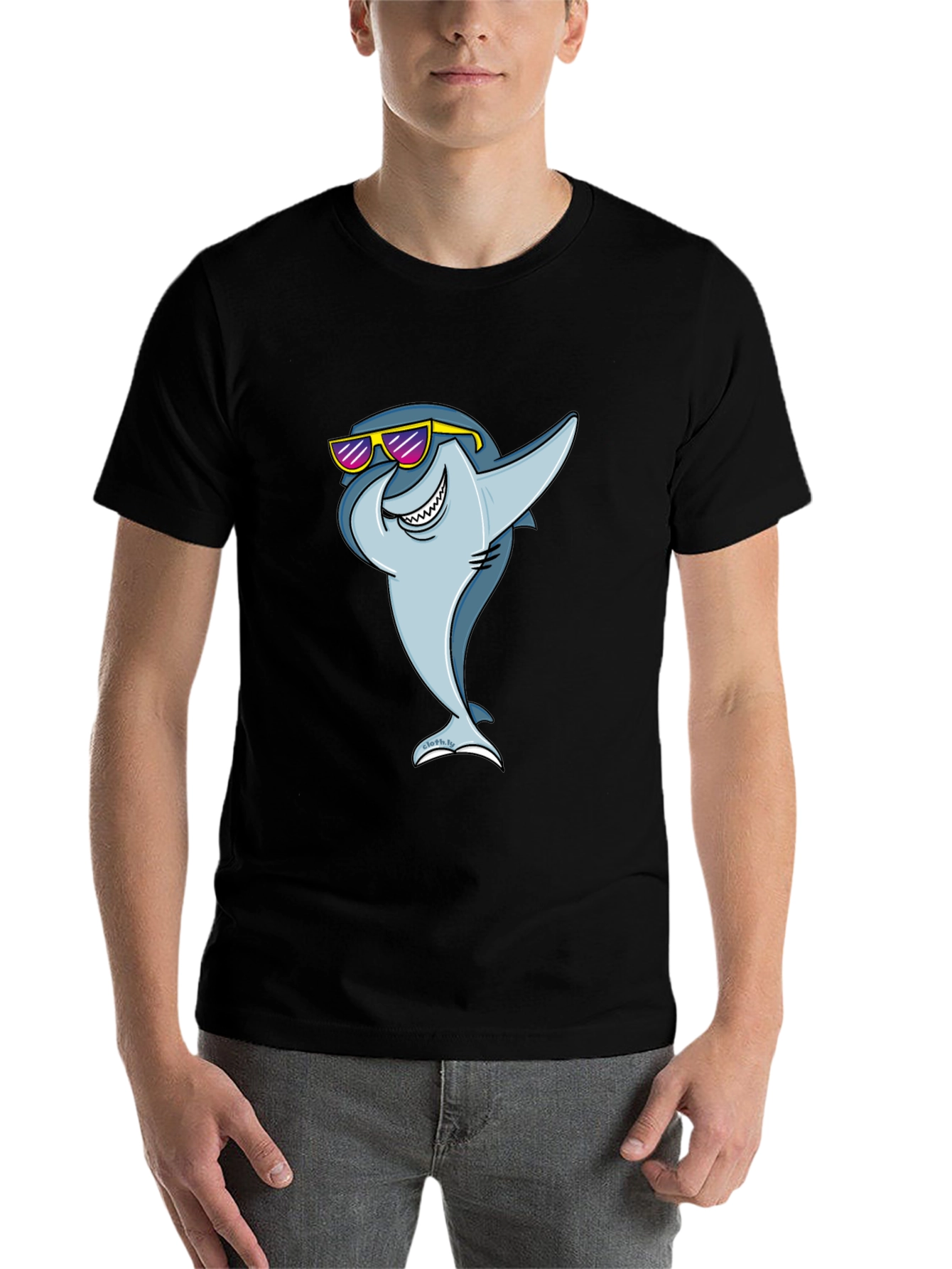 Black Cool Shark Graphic Tee - Black Cotton T-Shirt view 7