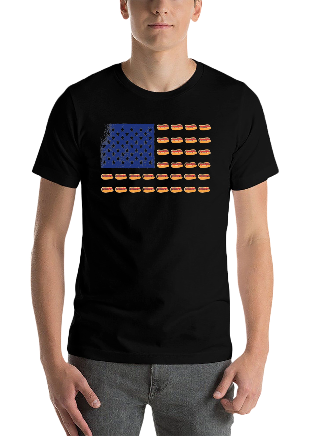 Black Hot Dog Flag T-Shirt - USA Patriotic Tee view 7