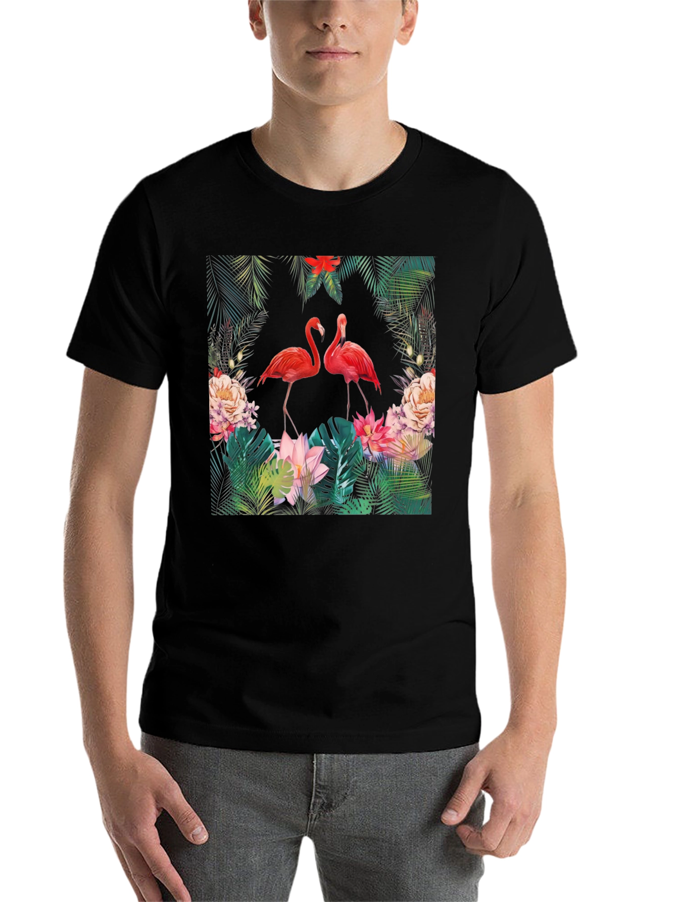Black Tropical Flamingo Graphic Tee view 7