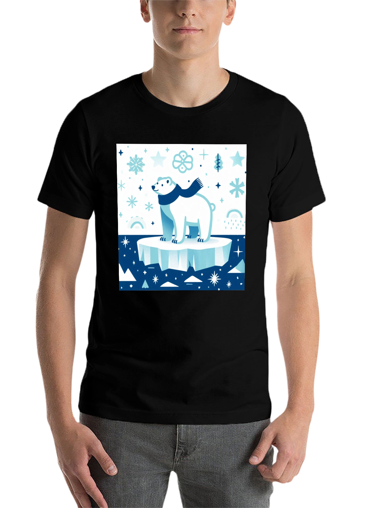 Black Polar Bear Winter Scene Graphic Tee view 7