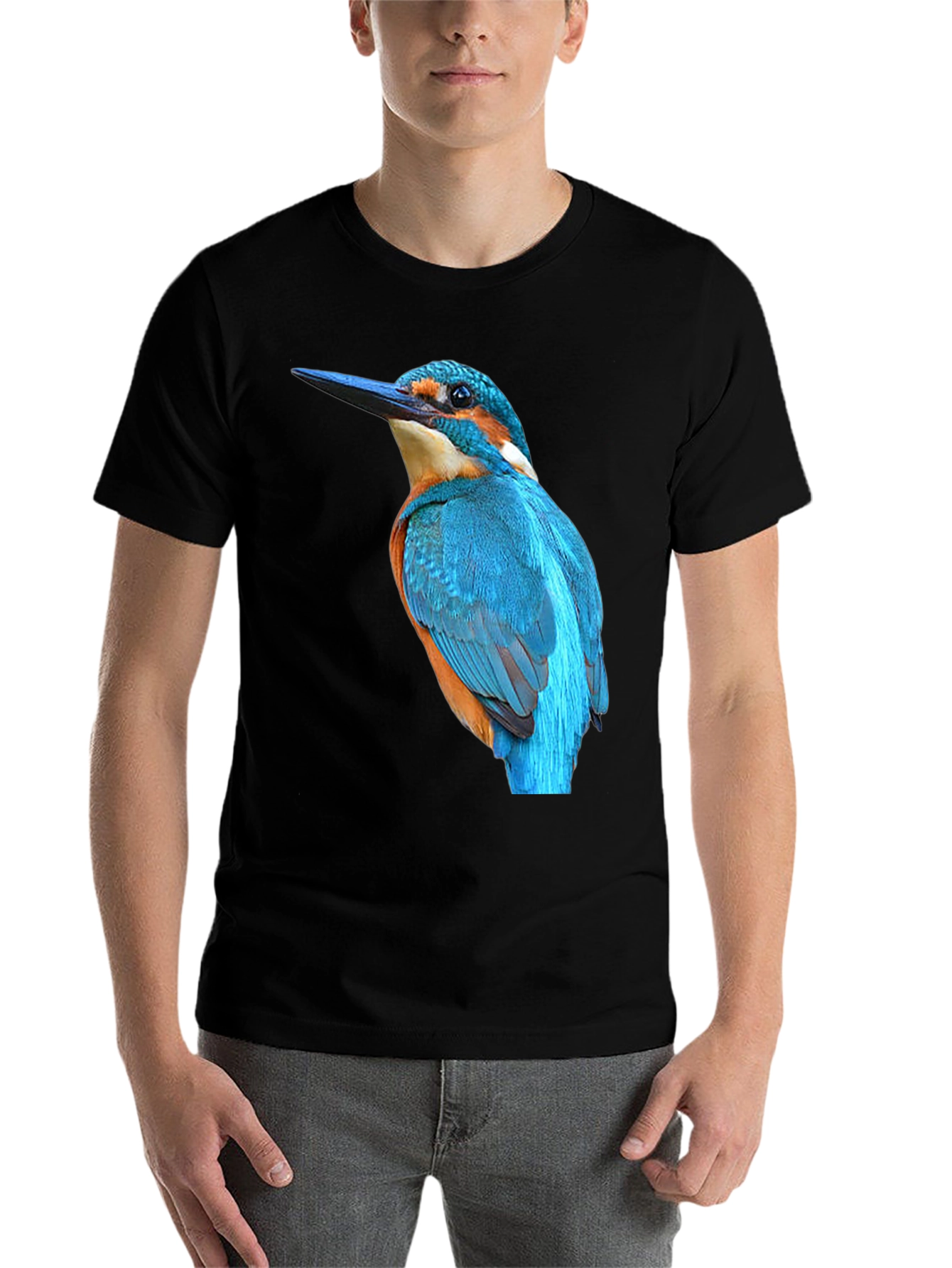 Black Kingfisher Bird Graphic Black T-Shirt view 7