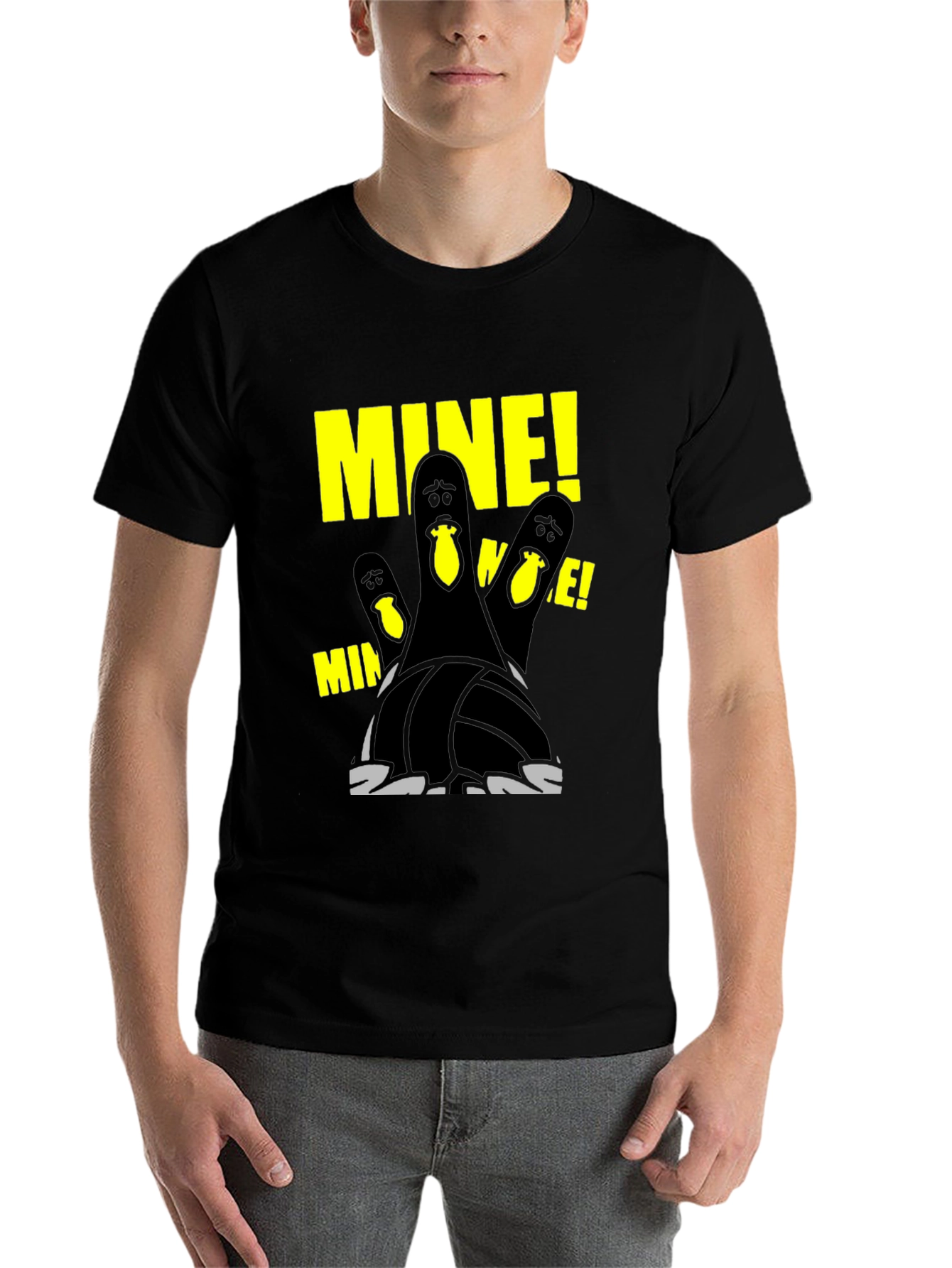 Black Funny Bowling Pins "MINE" T-Shirt view 7