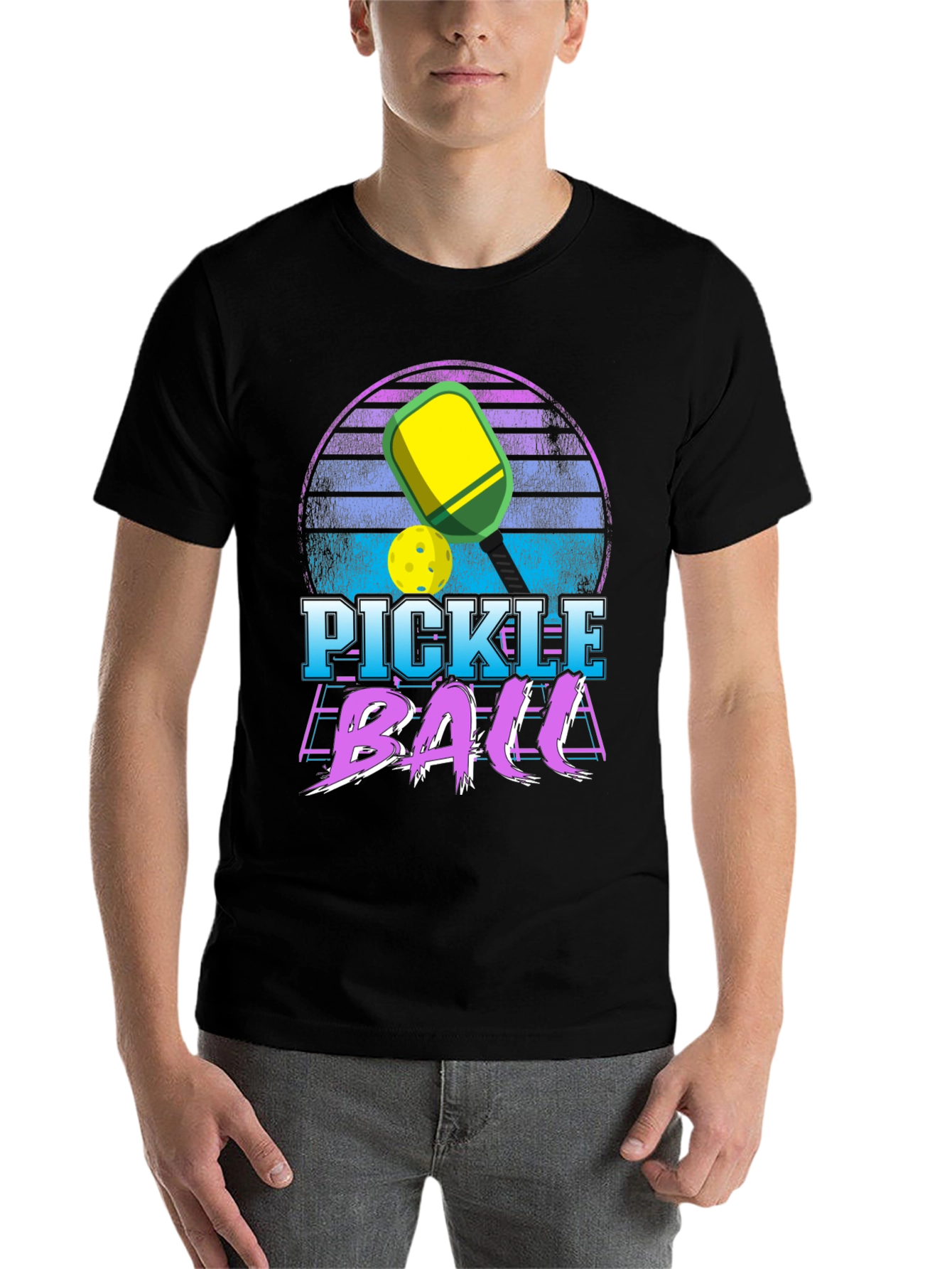 Black Retro Pickleball Graphic T-Shirt view 7