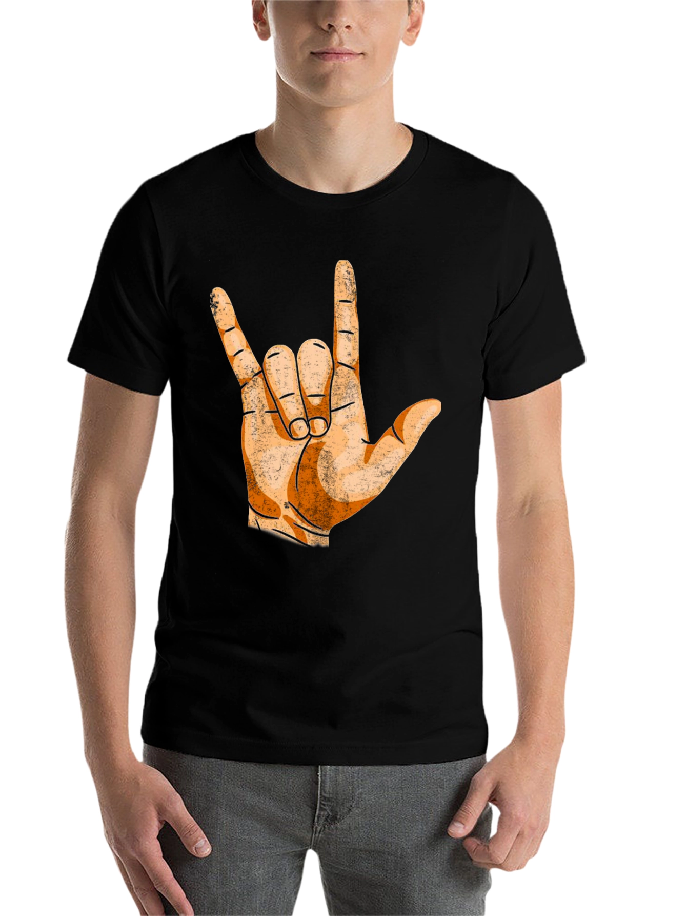 Black I Love You Hand Sign T-Shirt - Black view 7