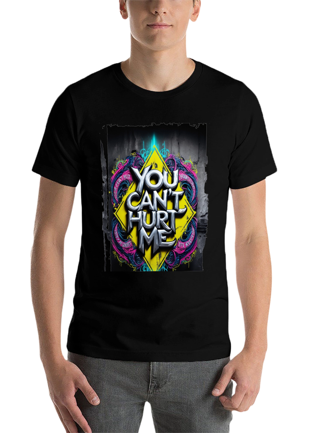 Black Edgy "You Can't Hurt Me" Graphic Black T-Shirt view 7