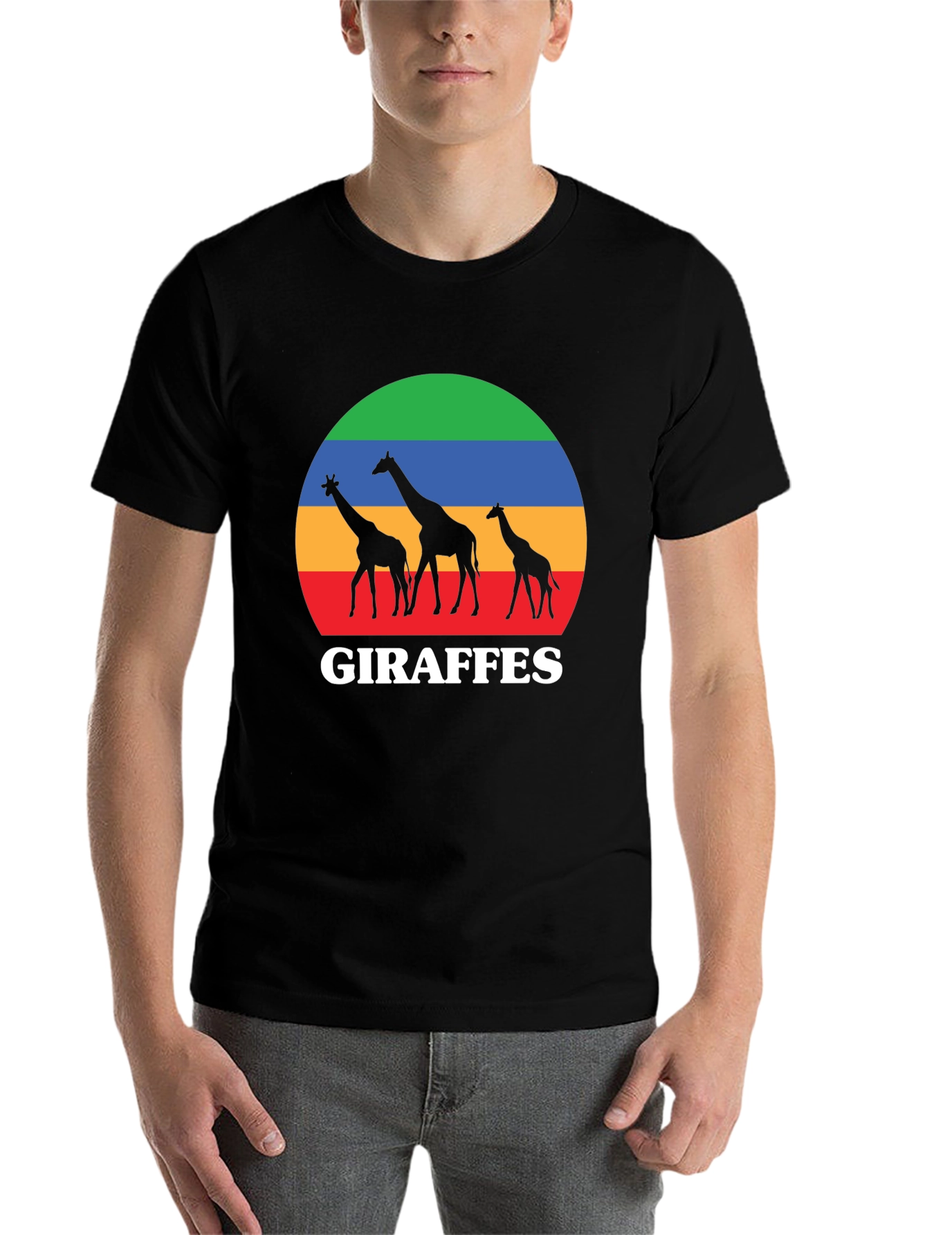 Black Giraffes Sunset Black T-Shirt view 7