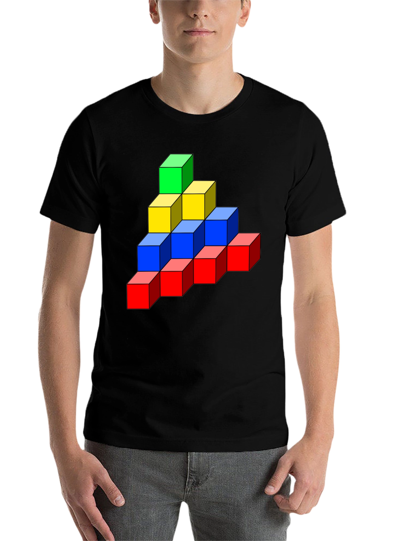 Black Colorful Cube Stack Graphic Tee - Unique Design view 7