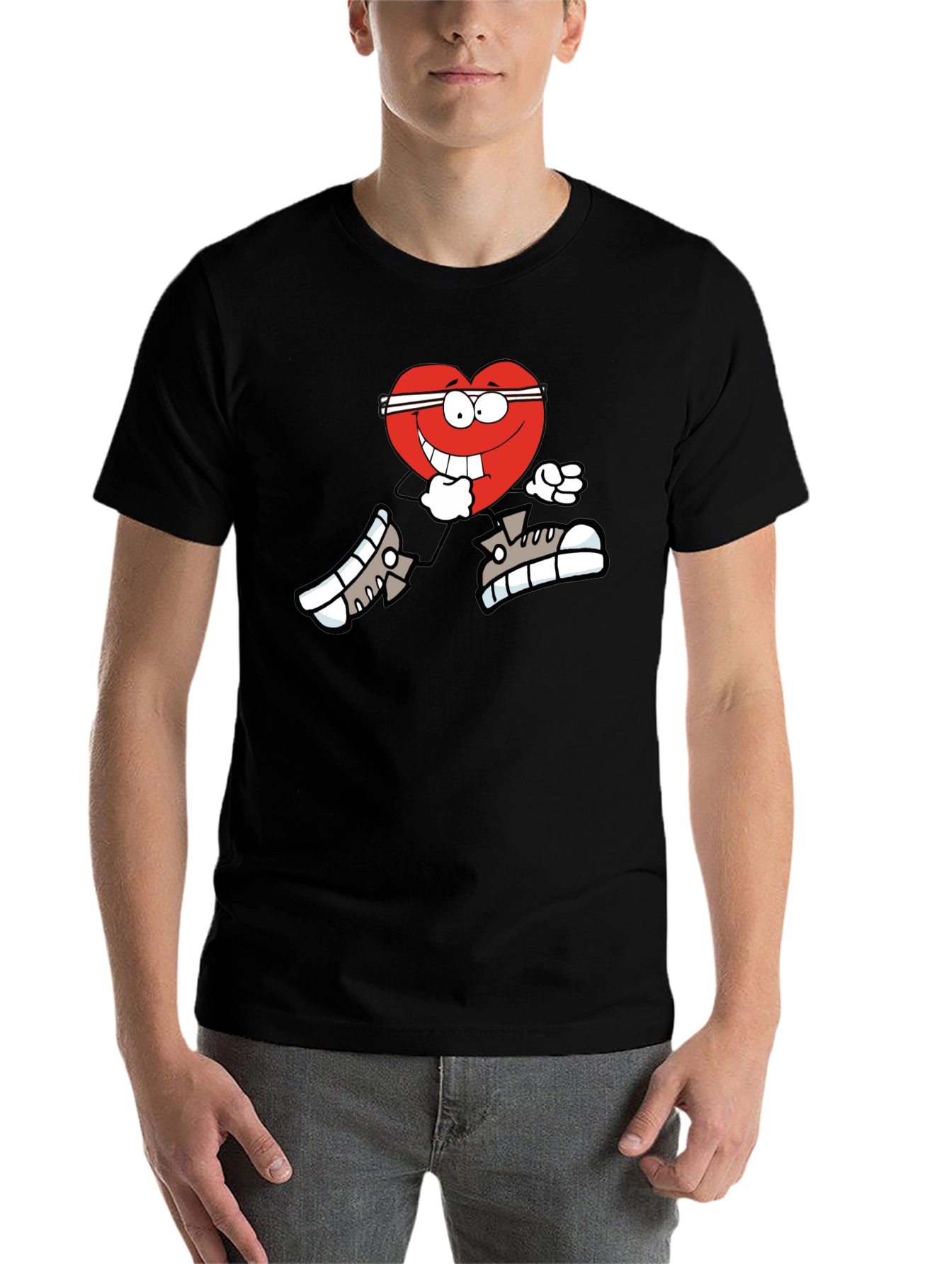 Black Running Heart Graphic Tee - Black Cotton Blend view 7