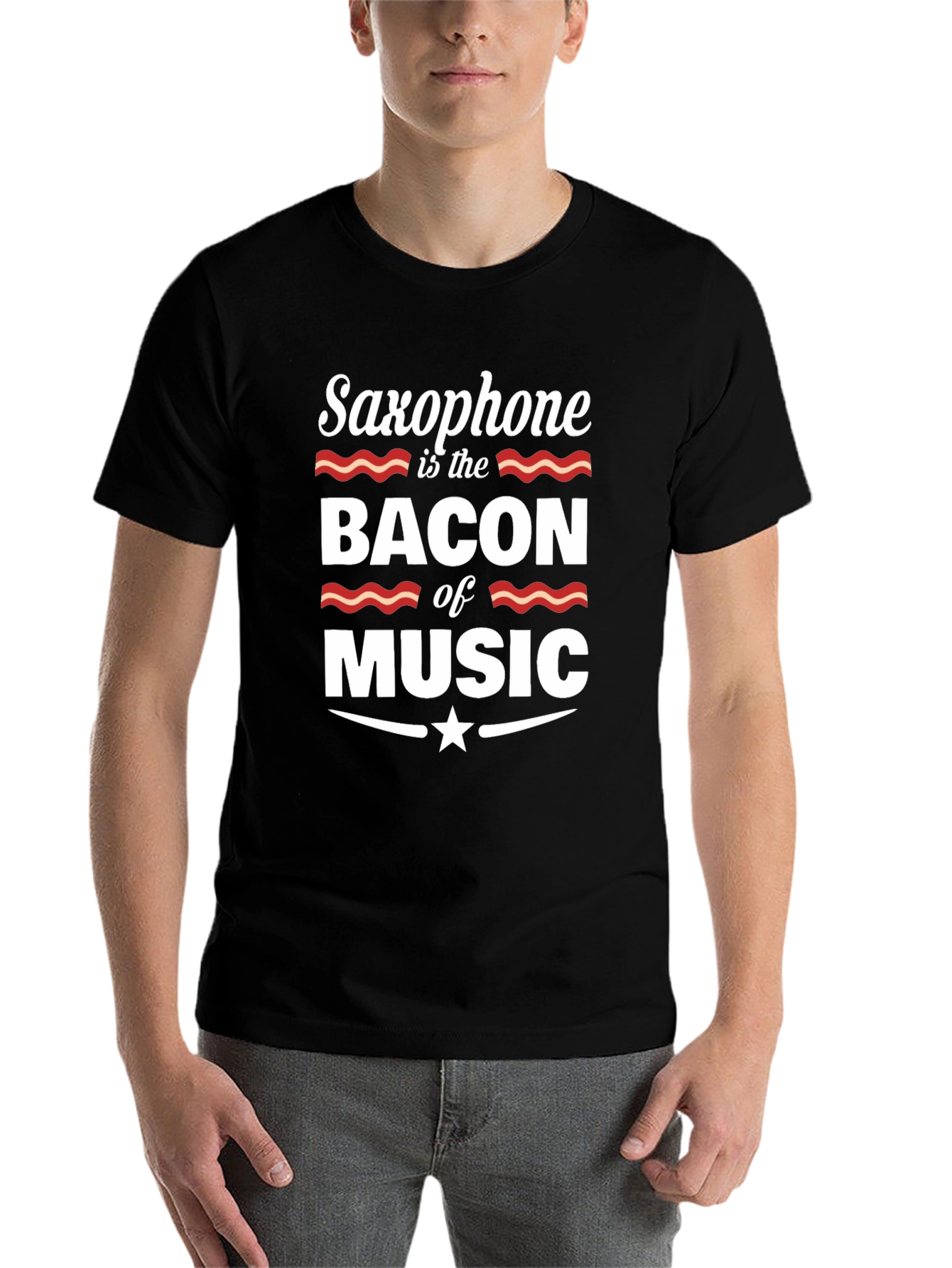 Black Saxophone is the Bacon of Music Graphic T-Shirt view 7