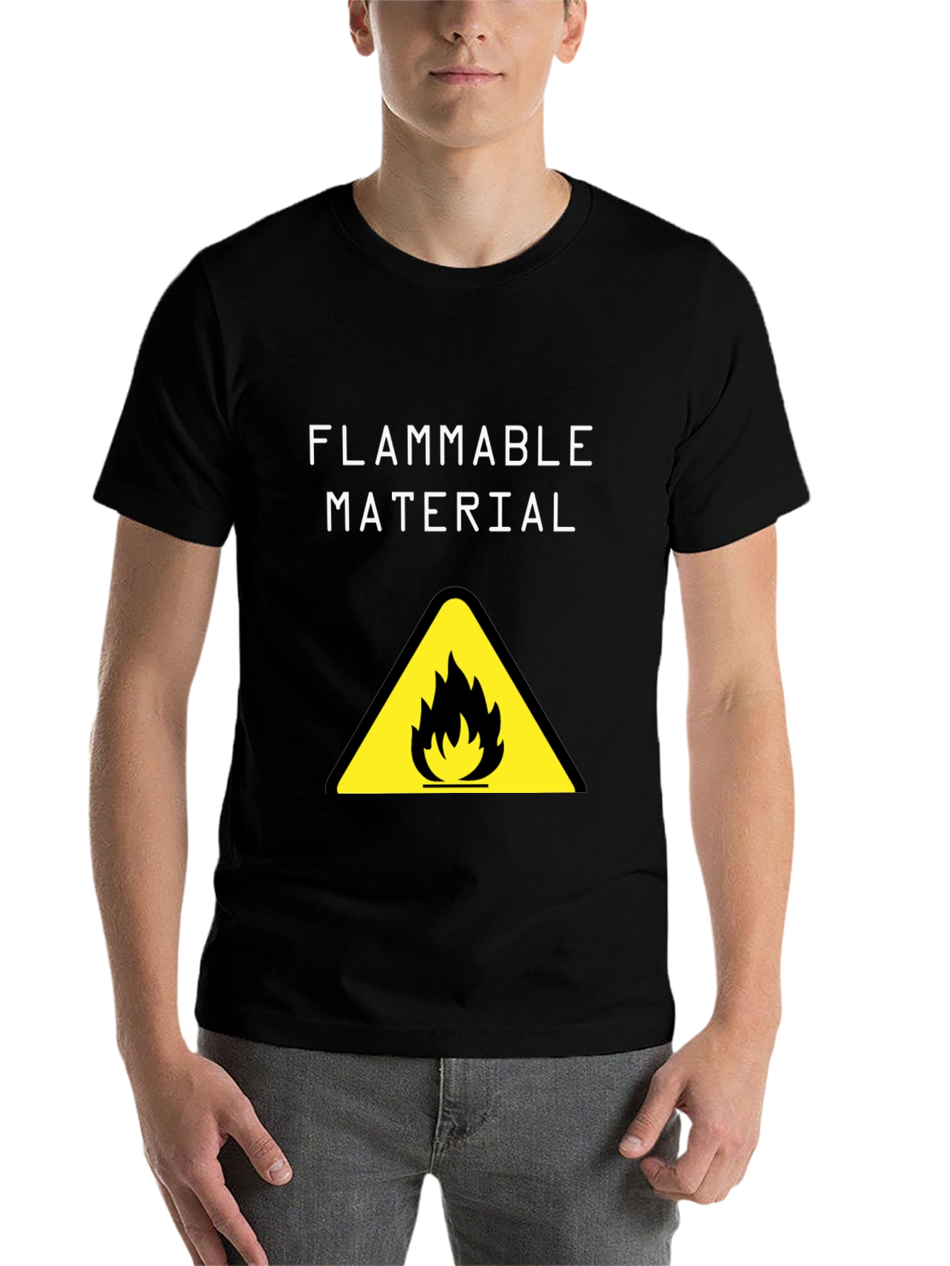 Black Flammable Material Warning Graphic T-Shirt view 7