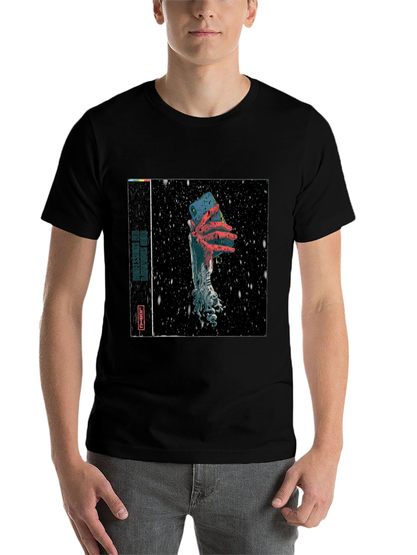 Black Surreal Phone Graphic T-Shirt view 7