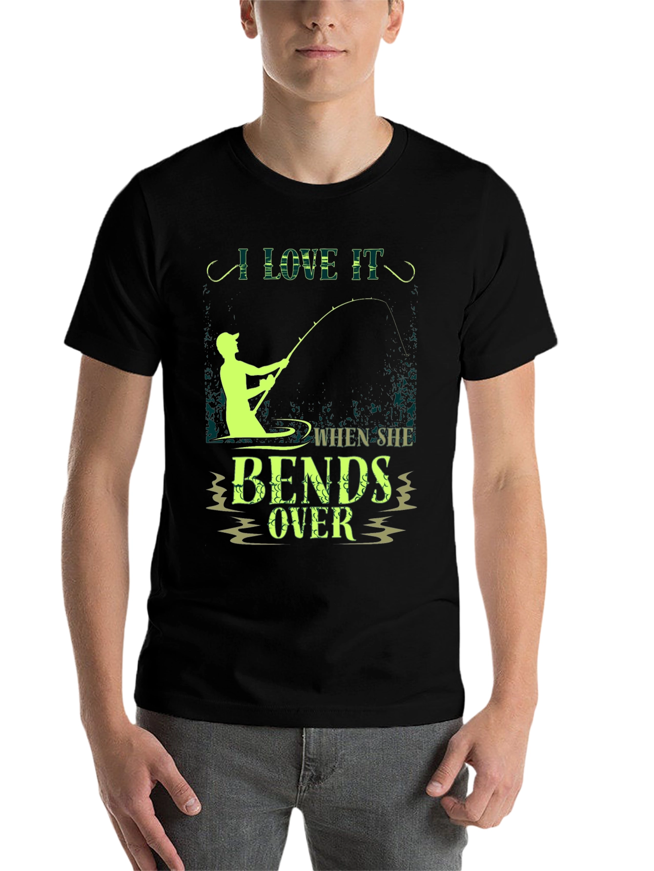Black Fishing Humor T-Shirt - I Love It When She Bends Over view 7