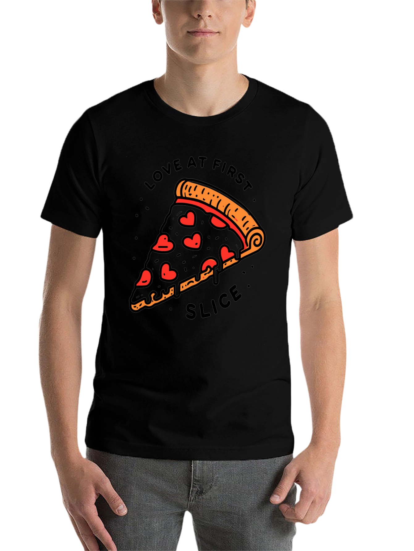 Black Love At First Slice Pizza T-Shirt - Black view 7