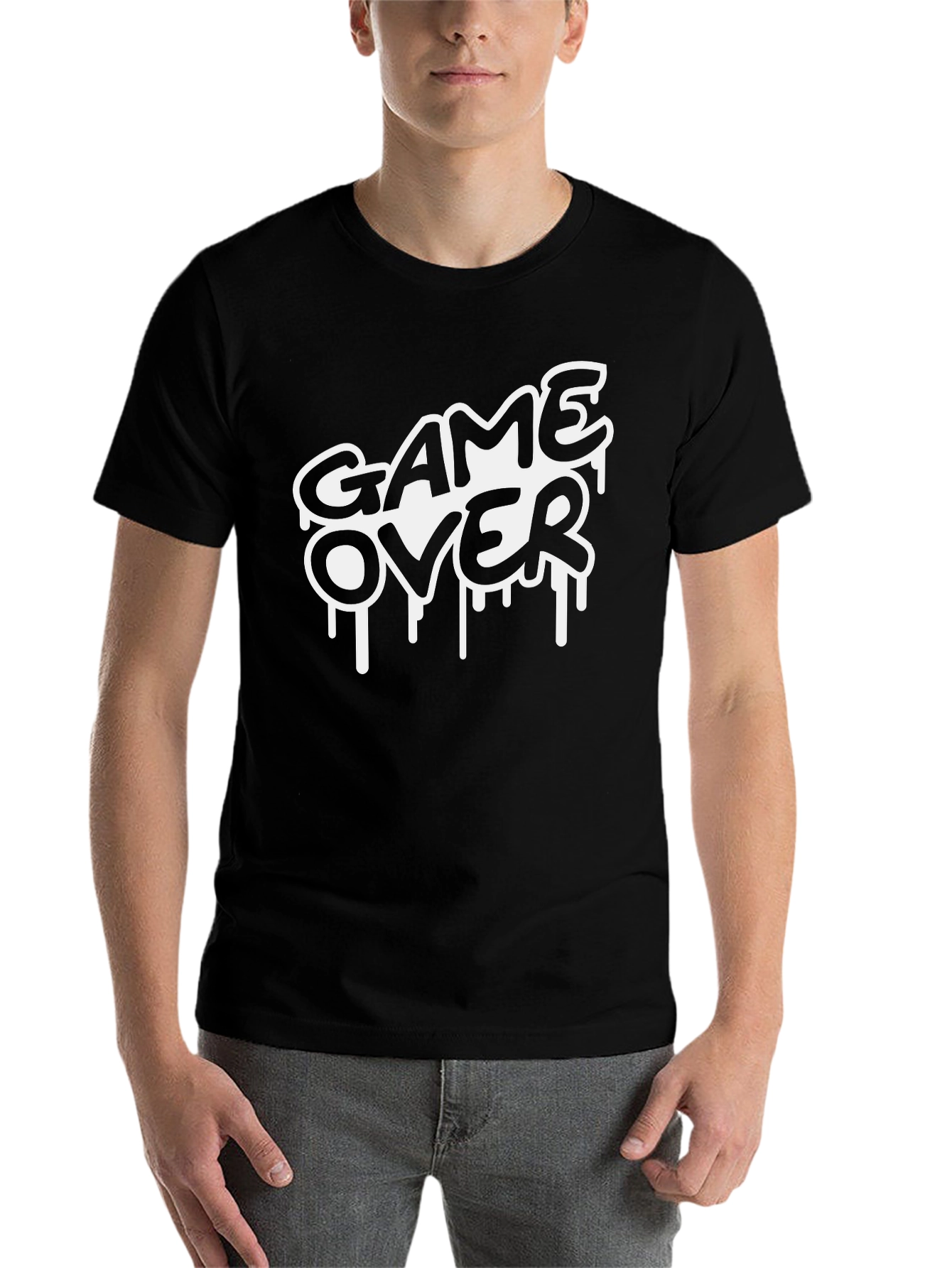 Black Game Over Graphic T-Shirt - Black Cotton Tee view 7